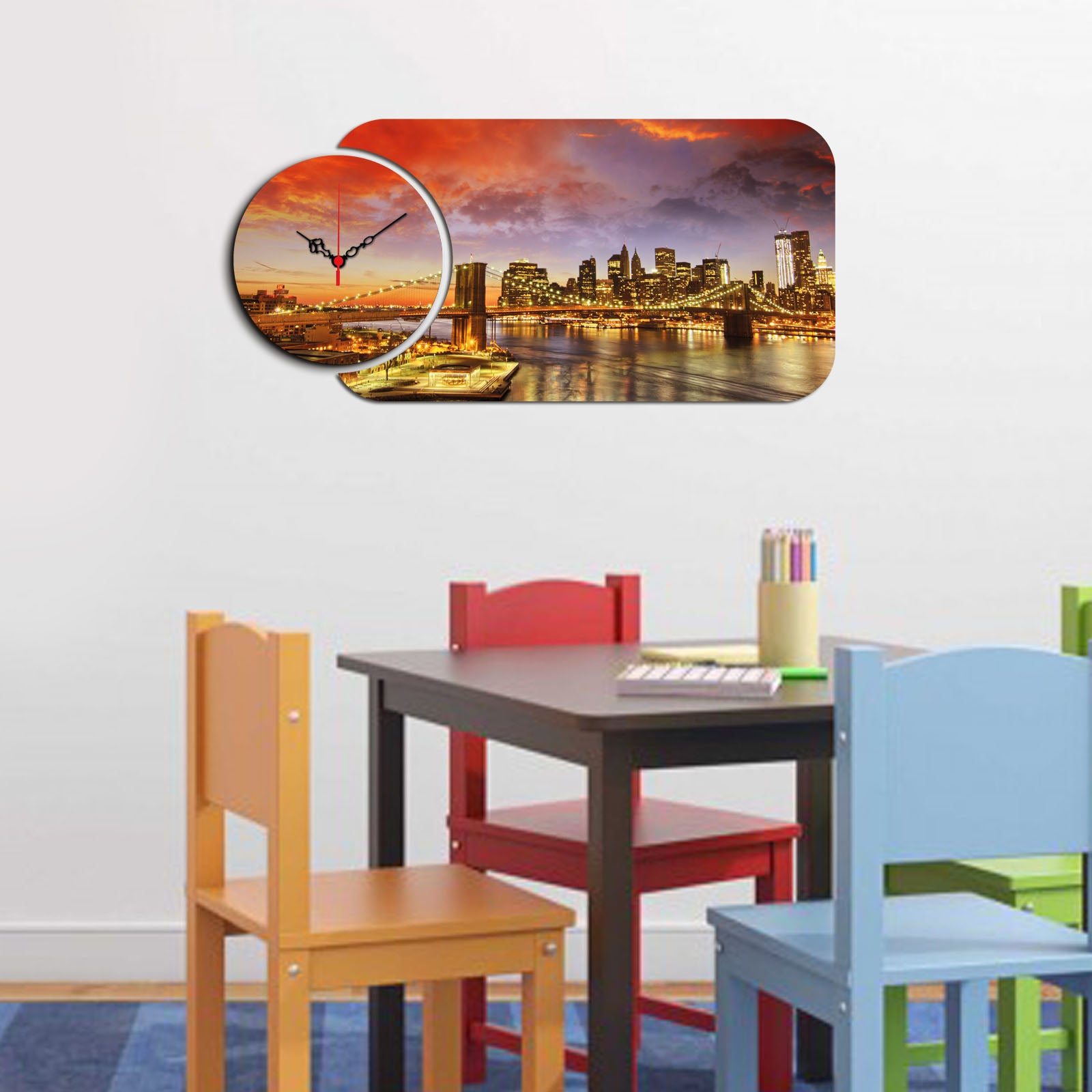 Relógio Decorativo MDF Multicolor YMS-44 - 2 Peças Premium