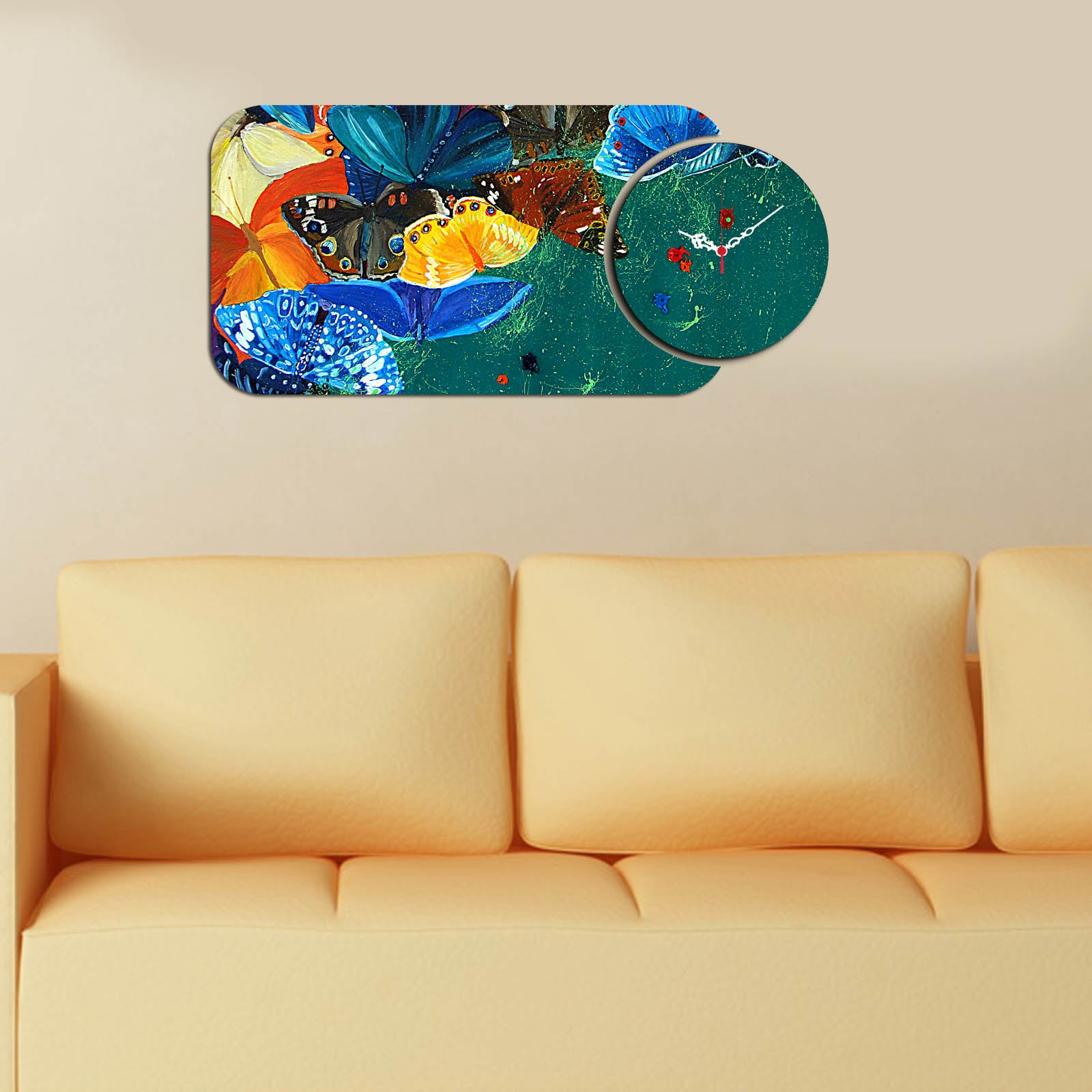 Relógio Decorativo MDF Multicolor YMS-75 - 2 Peças Premium