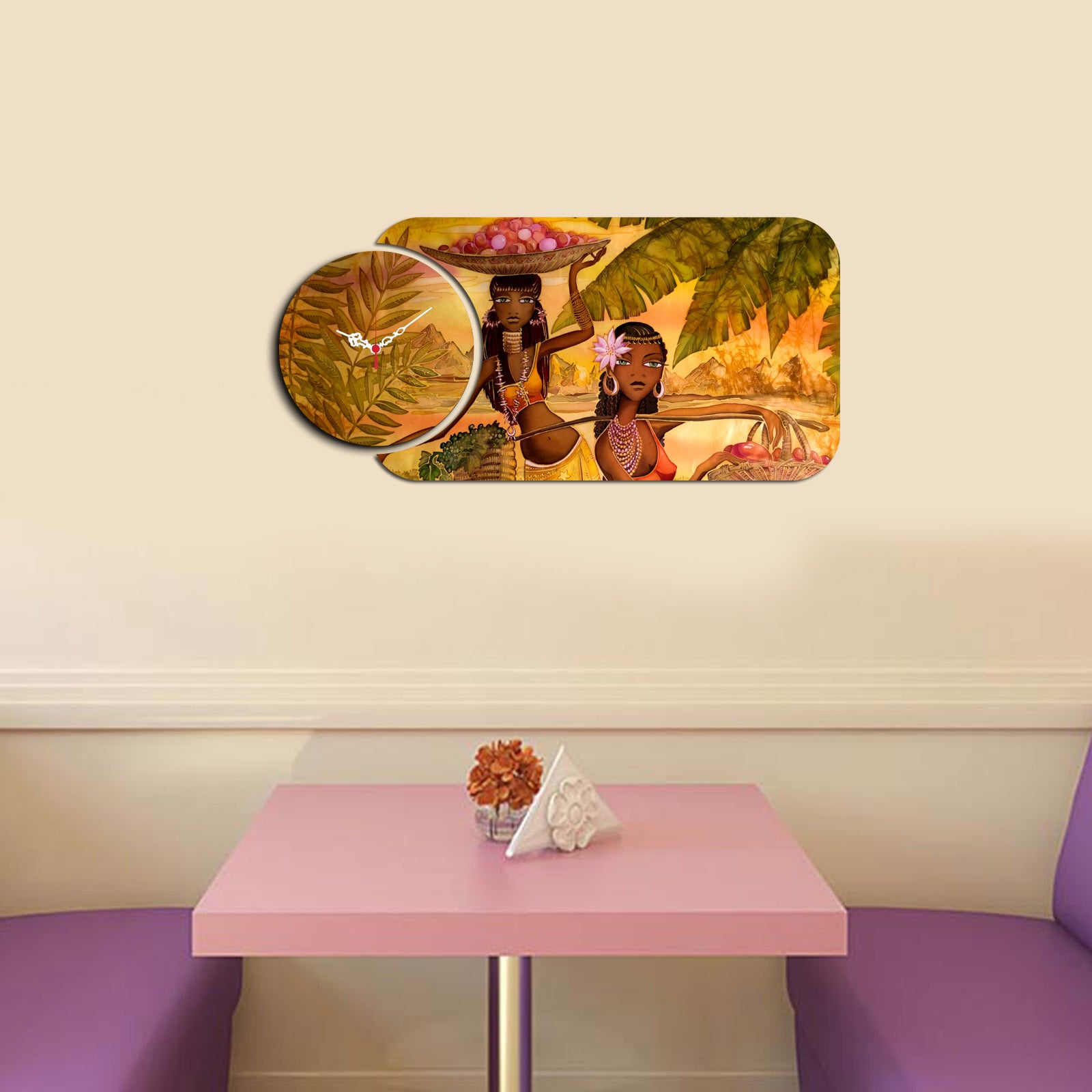 Relógio Decorativo MDF Multicolor YMS-78 - Design Moderno 2 Peças