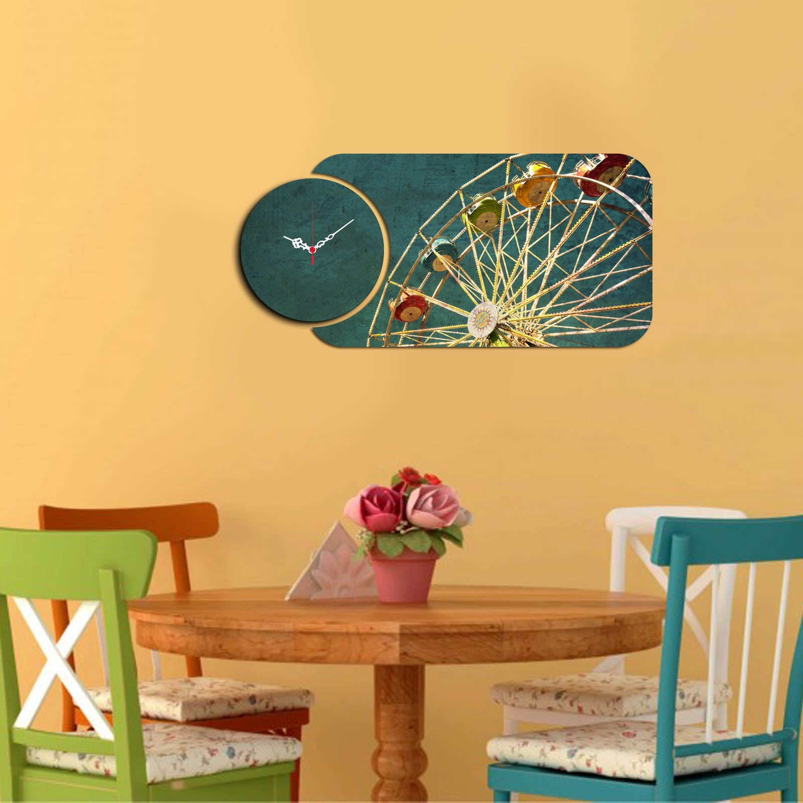 Relógio Decorativo MDF Multicolor YMS-88 - 2 Peças Premium
