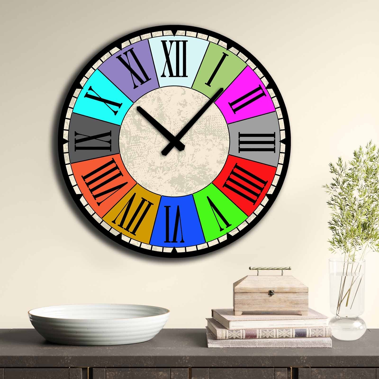 Relógio de Parede Decorativo MDF Multicolor 50cm - Premium