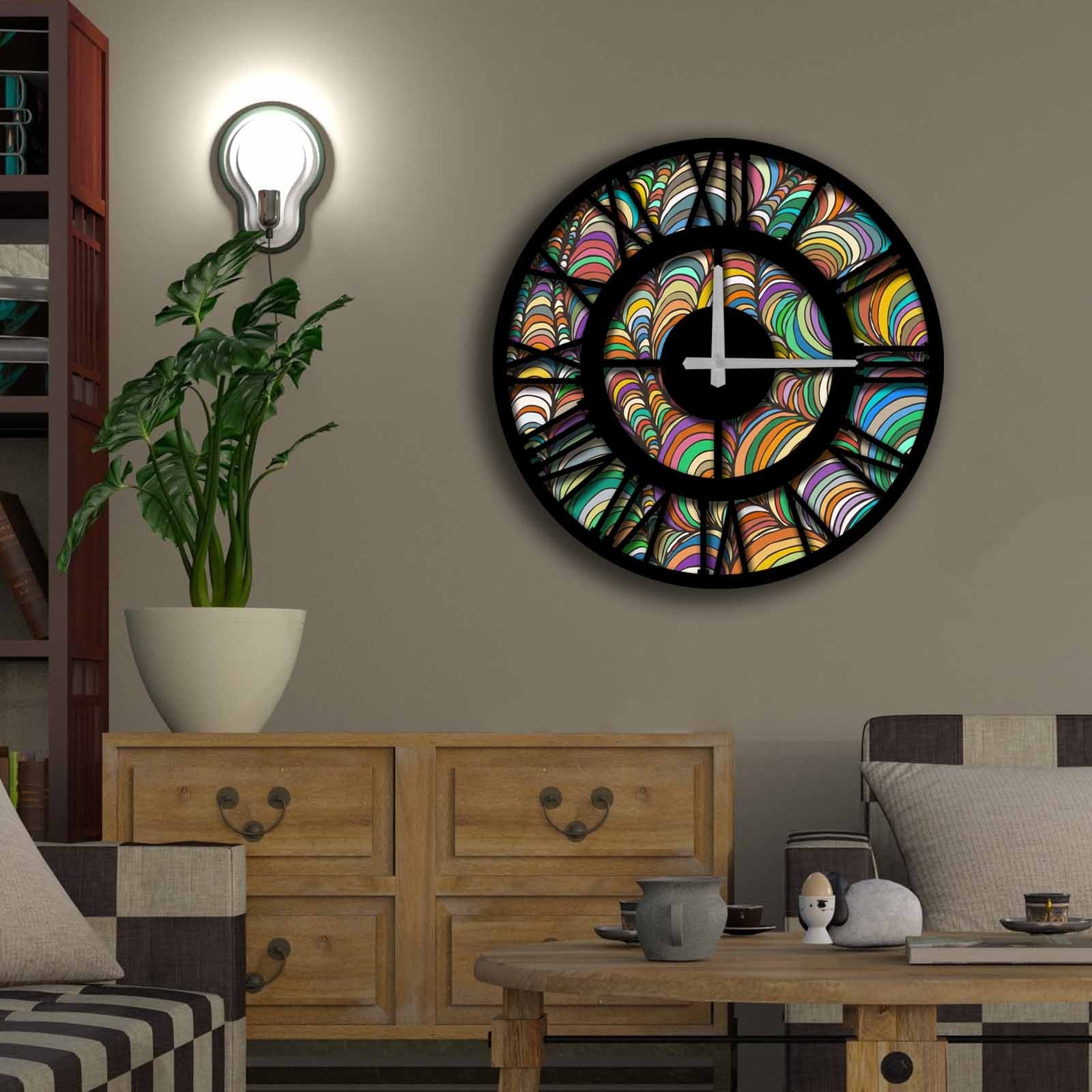 Relógio Decorativo MDF Multicolor 50cm - Design Contemporâneo