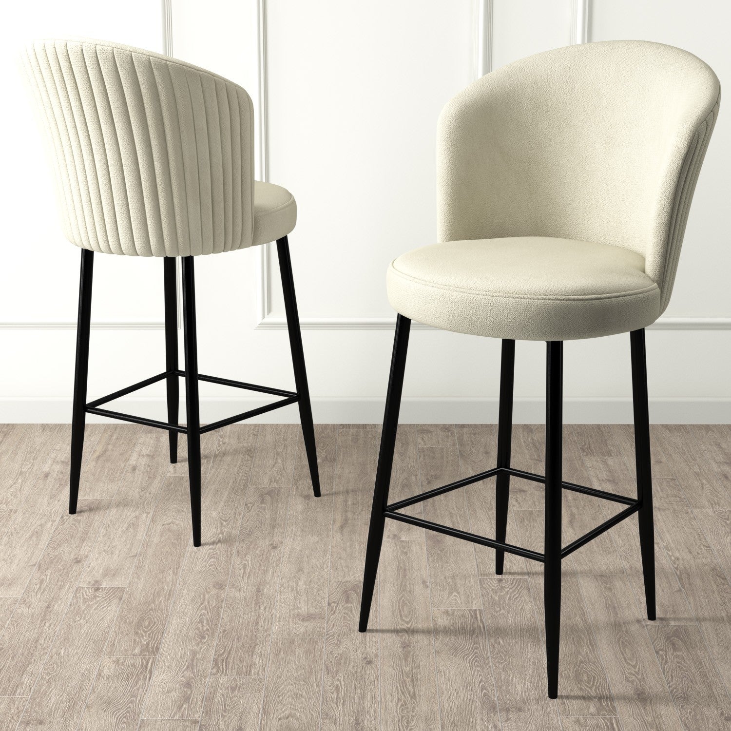 Conjunto de bancos de bar – 65 cm altura do assento – Creme e Preto – Metal