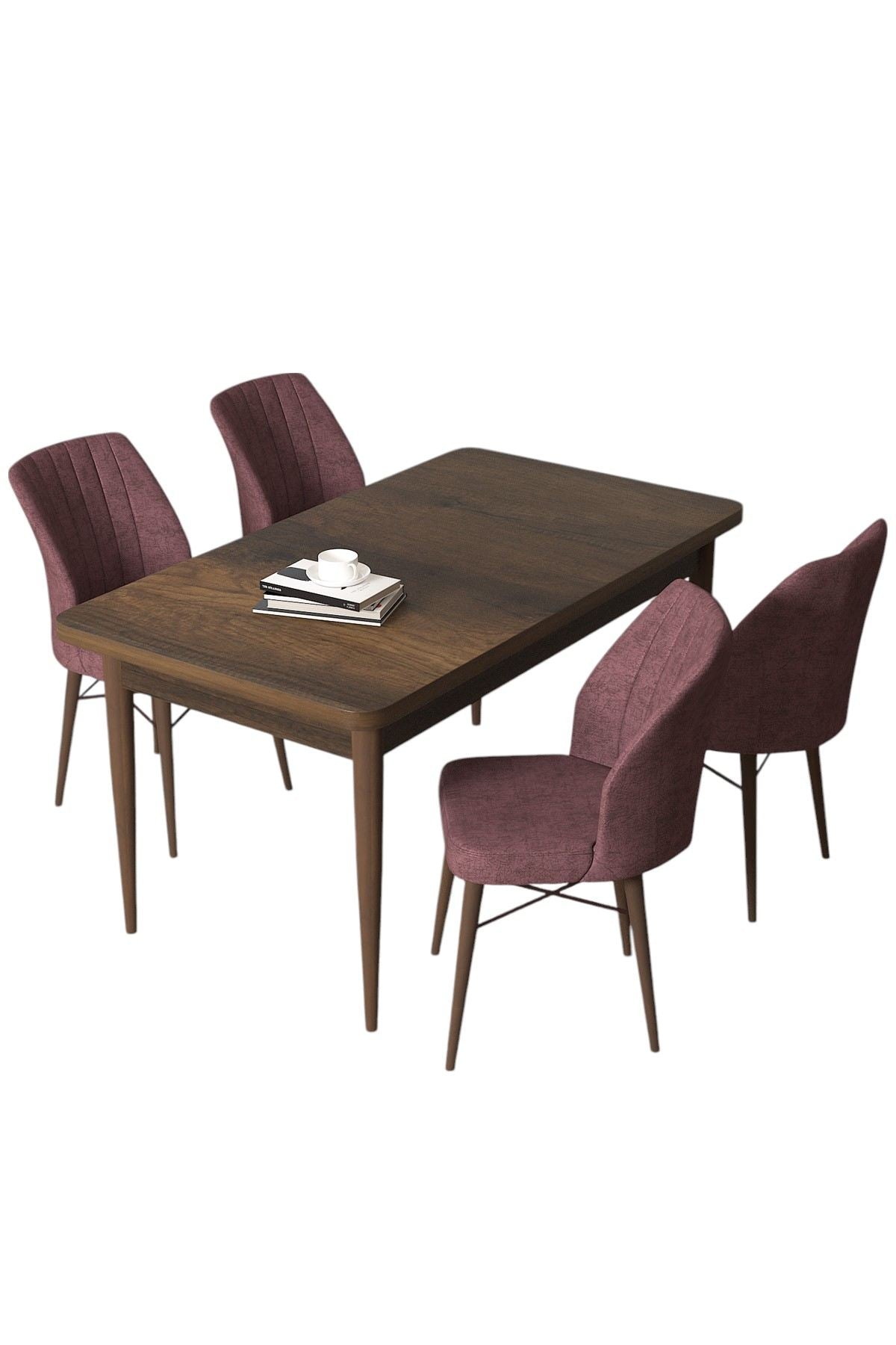 Conjunto de Mesa de Jantar e Cadeiras – 110cm x 76cm x 71cm – Barroco e Rosa Pálido – Aglomerado Revestido de Melamina e Metal