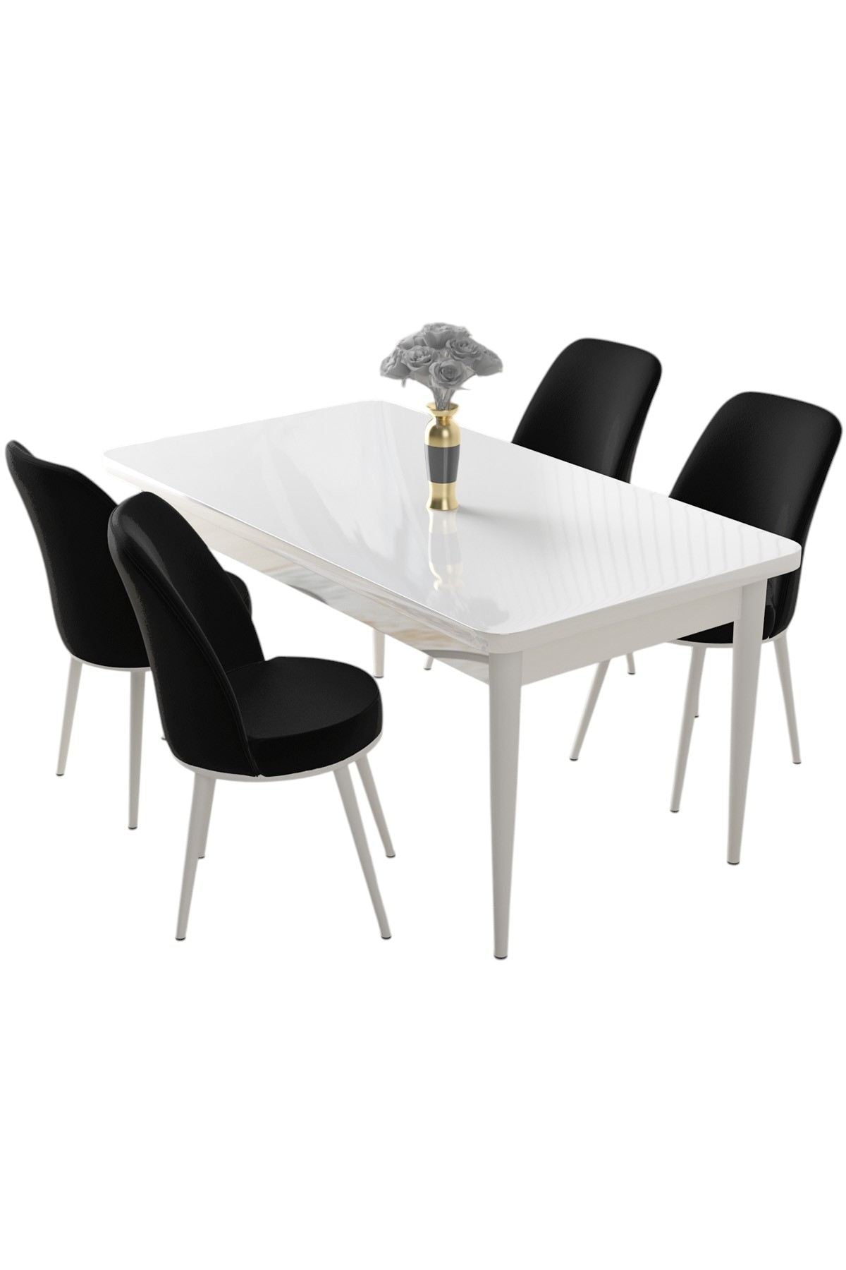 Conjunto de mesa de jantar e cadeiras – 110x76x71 cm – Branco e Preto – Aglomerado e metal