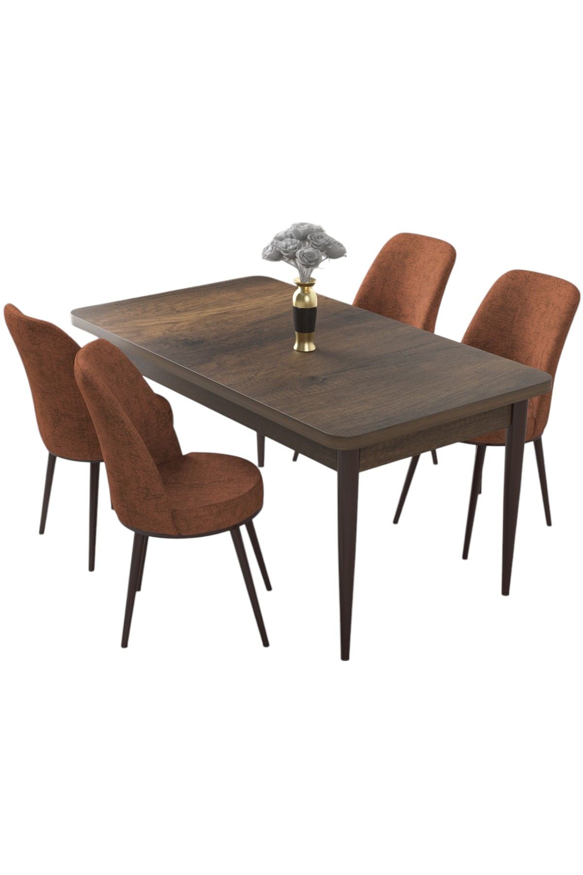 Conjunto de mesa de jantar e cadeiras (5 peças) – 110 cm x 76 cm x 71 cm – Barroco e Vermelho Telha – aglomerado revestido de melamina e metal