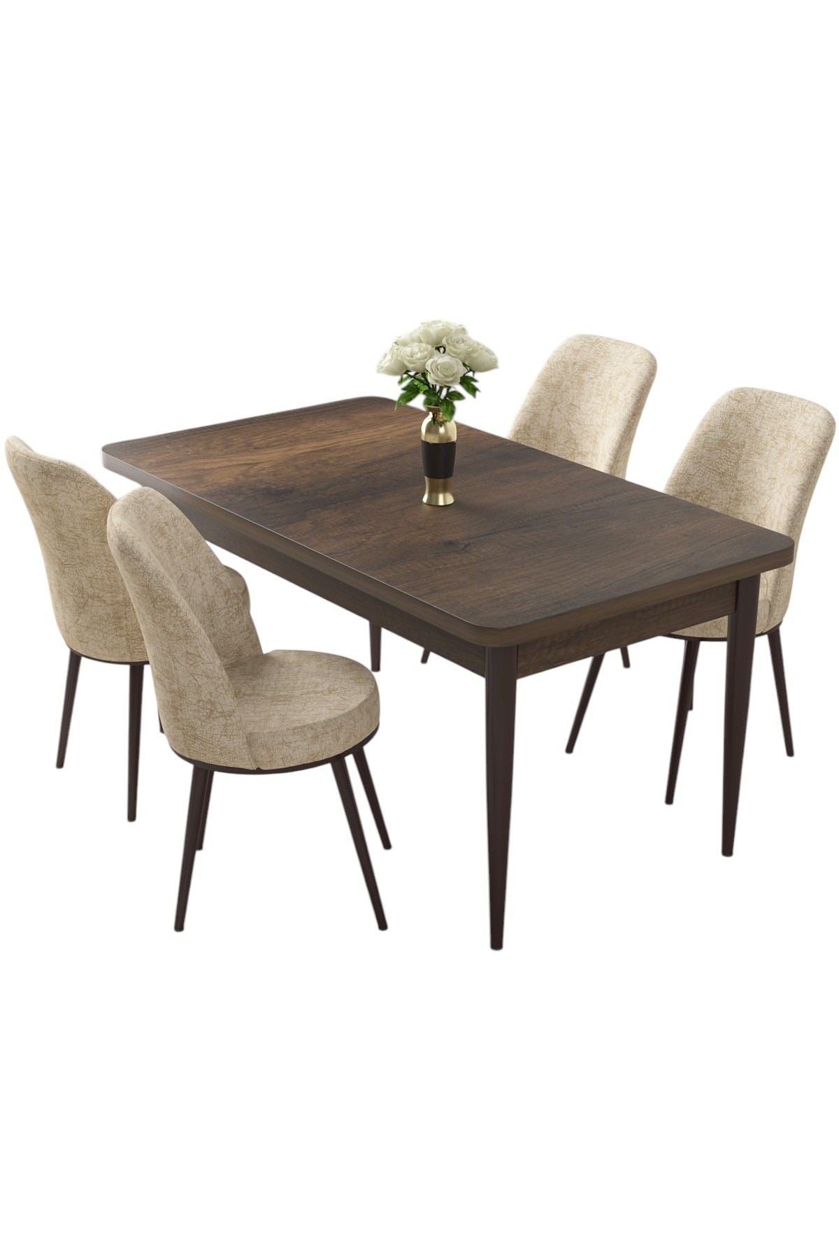 Conjunto de mesa de jantar e cadeiras (5 peças) – 110 cm x 76 cm x 71 cm – Barroco e Creme – Aglomerado e metal