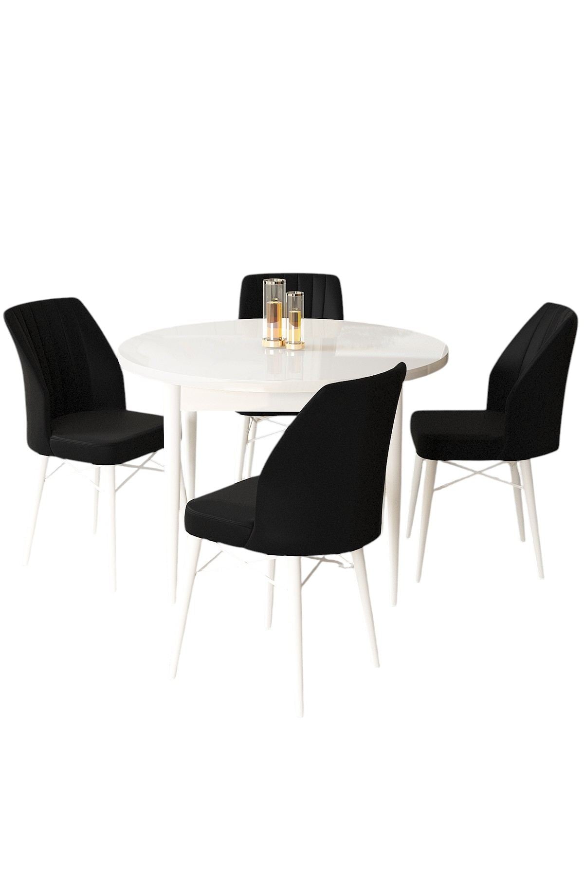 Conjunto de mesa de jantar e cadeiras (5 peças) – 90 cm x 75 cm x 90 cm – Branco e Preto – Aglomerado e Madeira