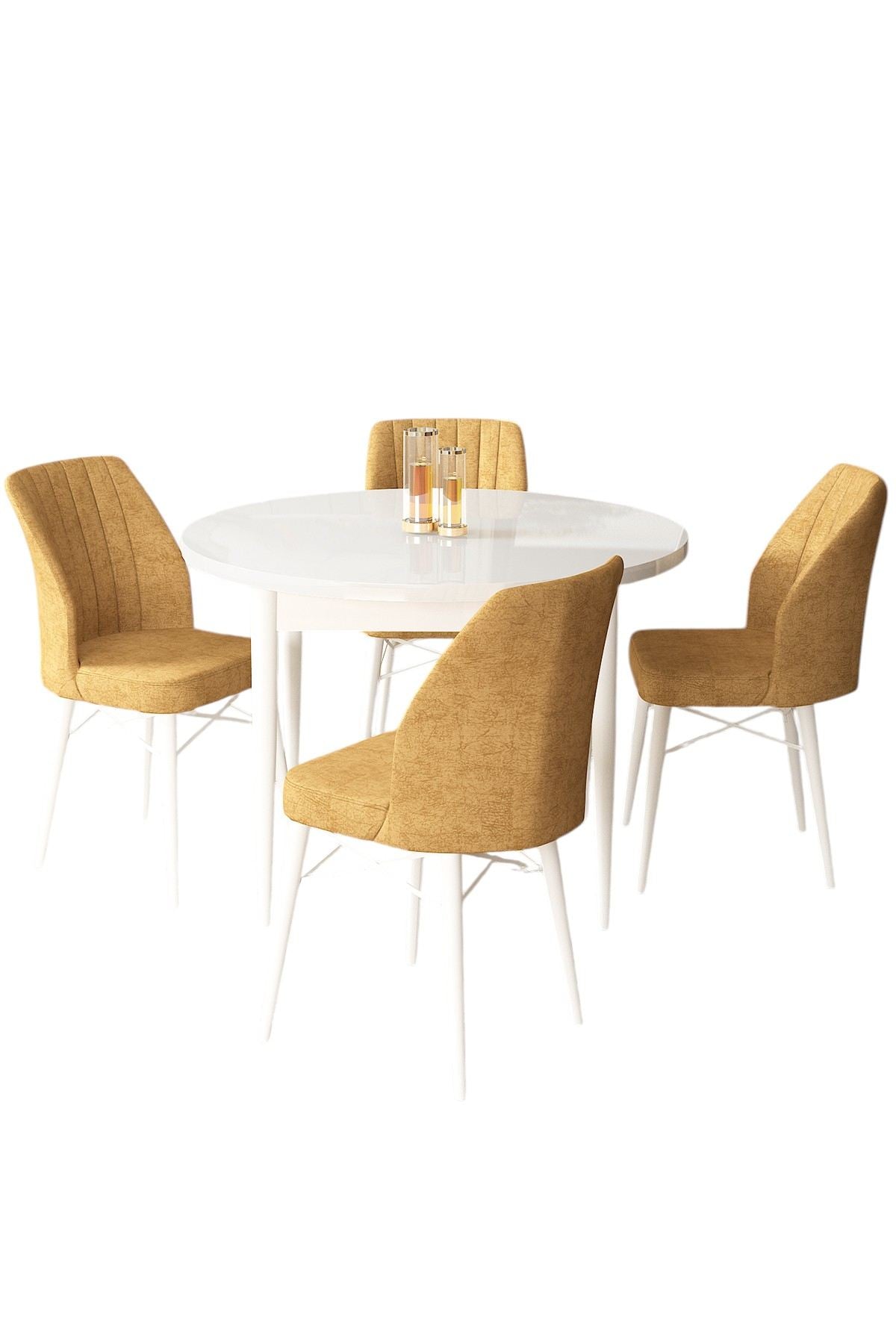 Conjunto de mesa de jantar e cadeiras – 90x90x75cm – Branco e Cappuccino – Aglomerado e Madeira
