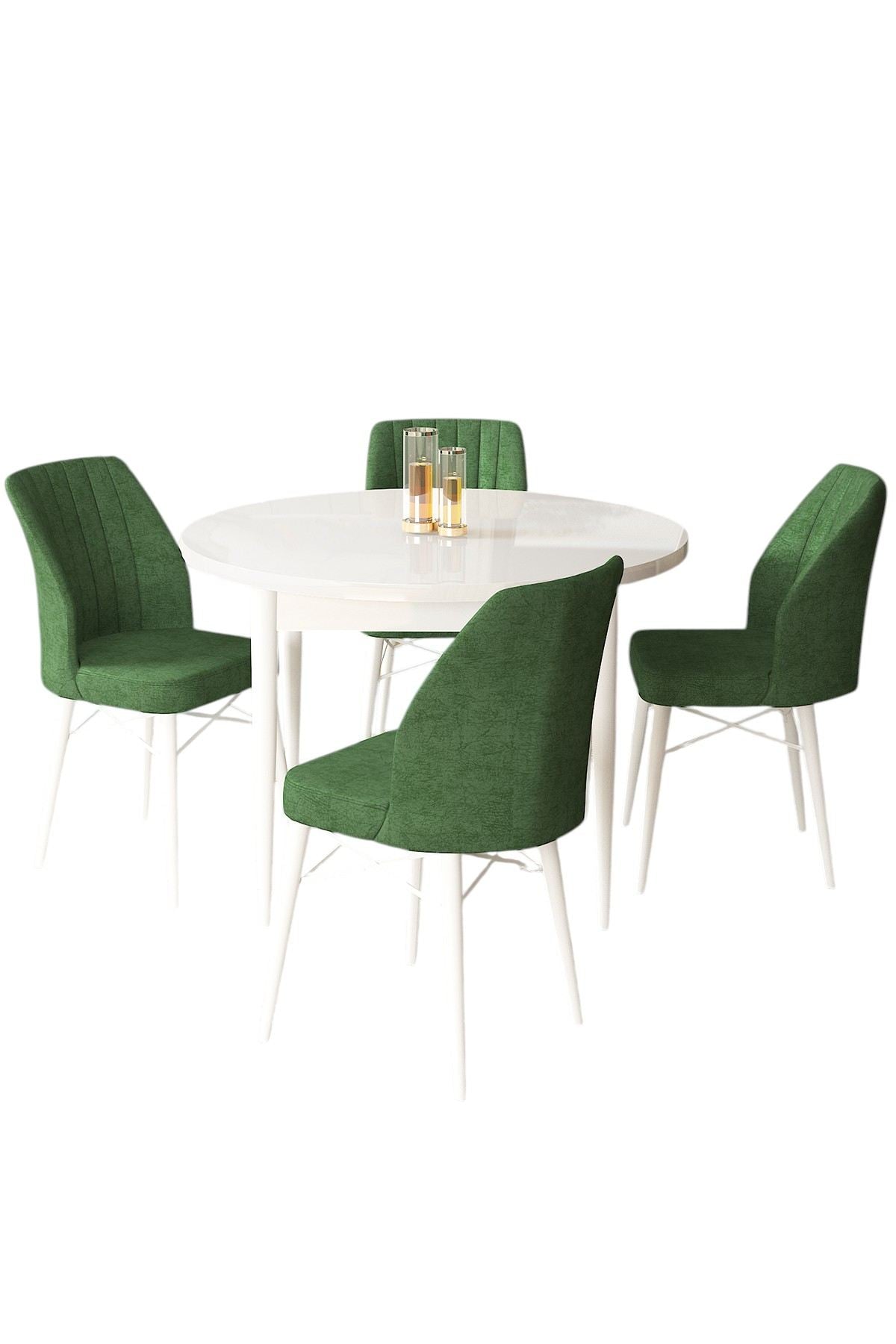 Conjunto de mesa de jantar e cadeiras – 90x75x90 cm, 45x93x42 cm – Branco e Cáqui – Aglomerado revestido de melamina e Metal