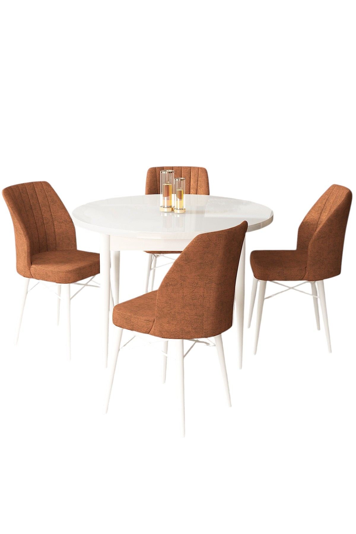 Conjunto de mesa de jantar e cadeiras – 90x90 cm – Branco e Vermelho Telha – Aglomerado e metal