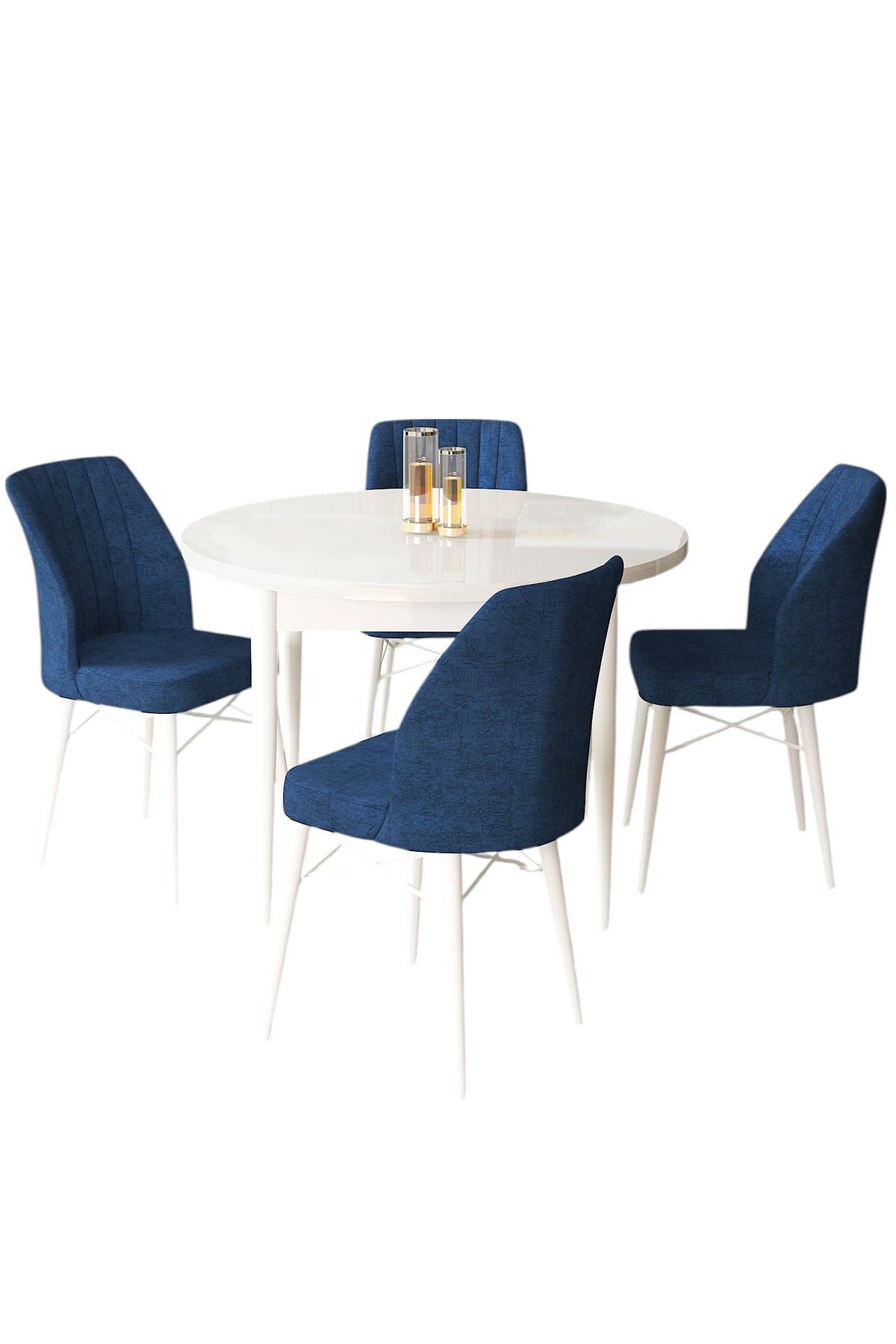 Conjunto de mesa de jantar e cadeiras – 90x75x90cm – Branco e Azul-Marinho – MDF
