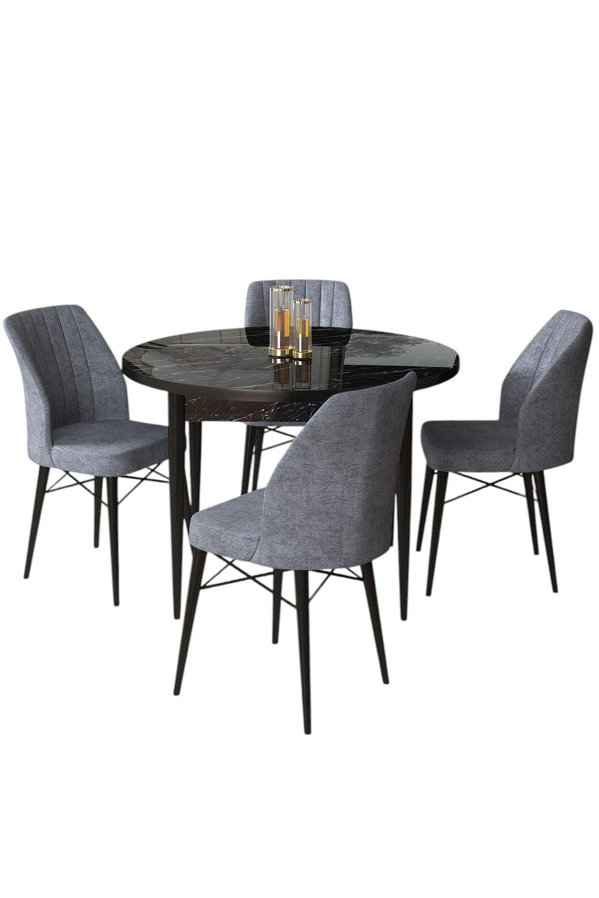 Conjunto de Mesa de Jantar e Cadeiras (5 peças) – 90 cm x 75 cm x 90 cm – Preto – Aglomerado e Metal