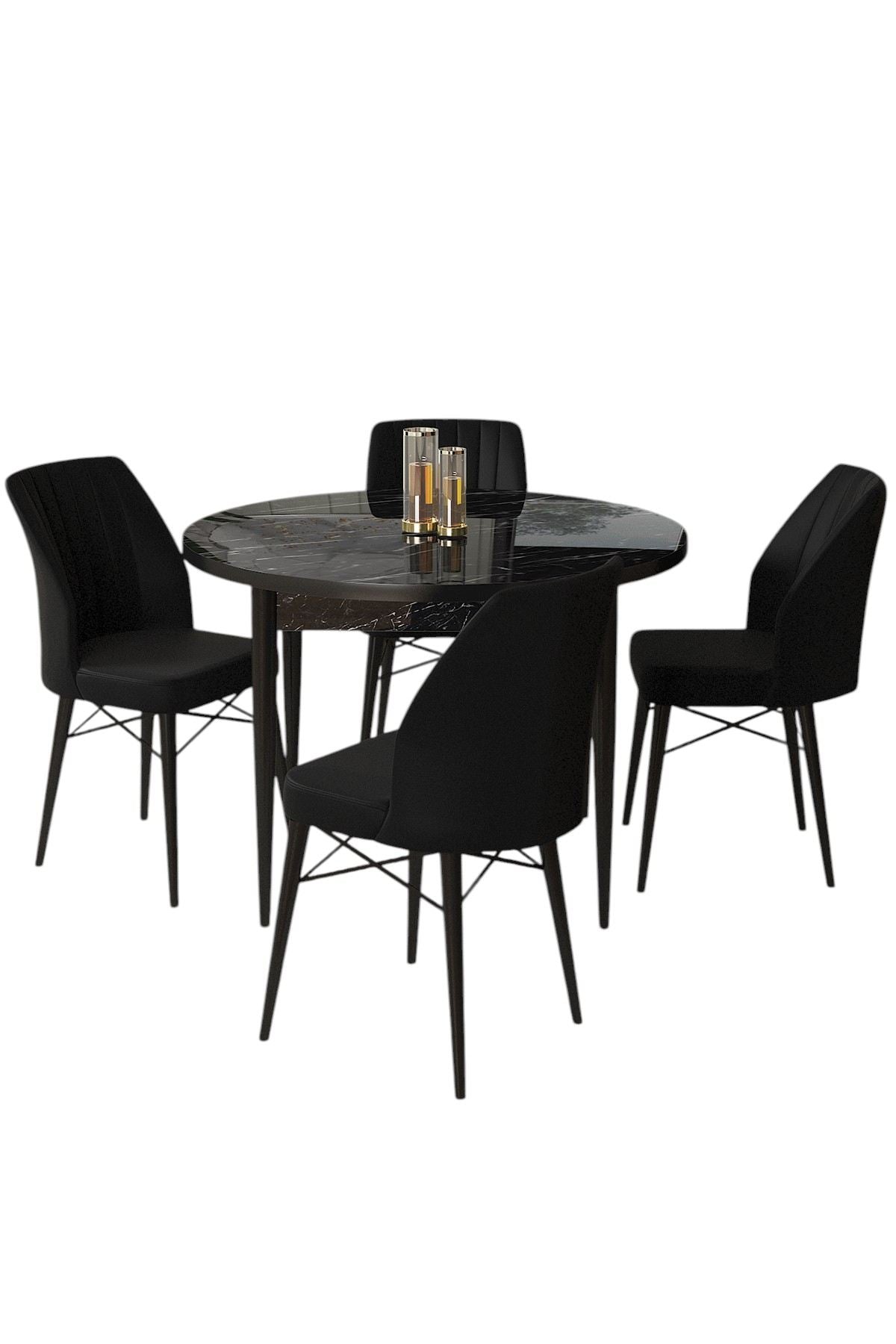 Conjunto de mesa de jantar e cadeiras – 90 cm x 75 cm x 90 cm – Preto – Aglomerado e metal
