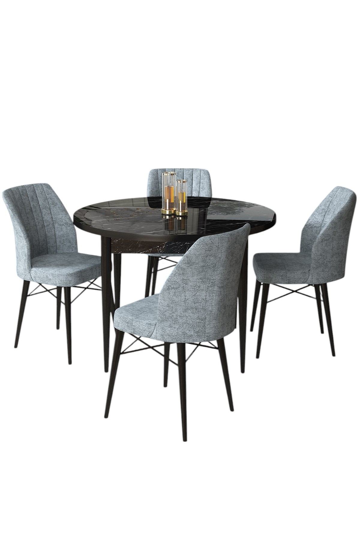 Conjunto de mesa de jantar e cadeiras – 90 cm x 75 cm x 90 cm – Cinza – Aglomerado e madeira