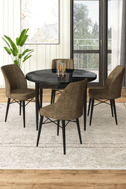 Conjunto de mesa de jantar e cadeiras (5 peças) – 90 cm x 75 cm x 90 cm – Preto Mármore e Marrom – Aglomerado e Metal
