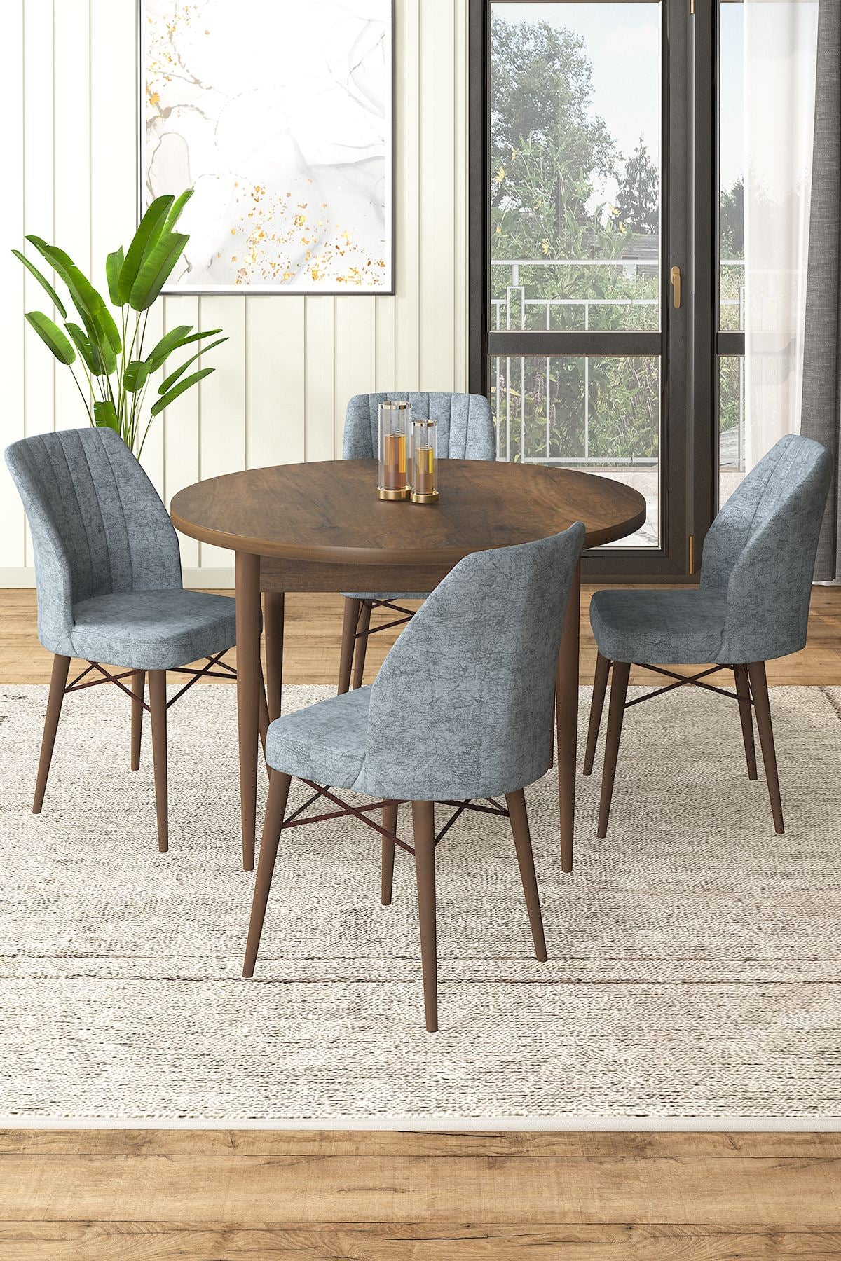Conjunto de mesa de jantar e cadeiras – 90x75x90cm – Barroco e Cinza – aglomerado e metal