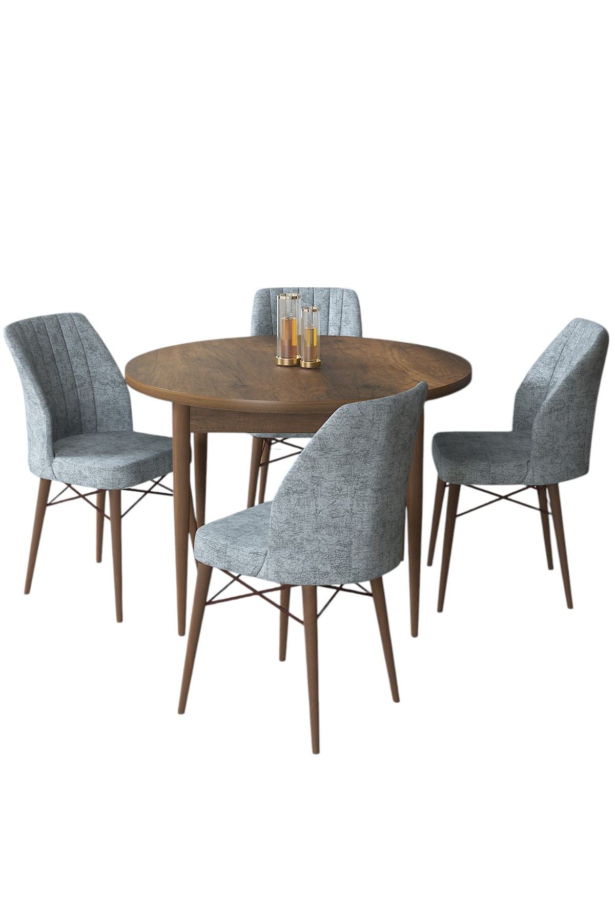 Conjunto de mesa de jantar e cadeiras – 90x75x90cm – Barroco e Cinza – aglomerado e metal