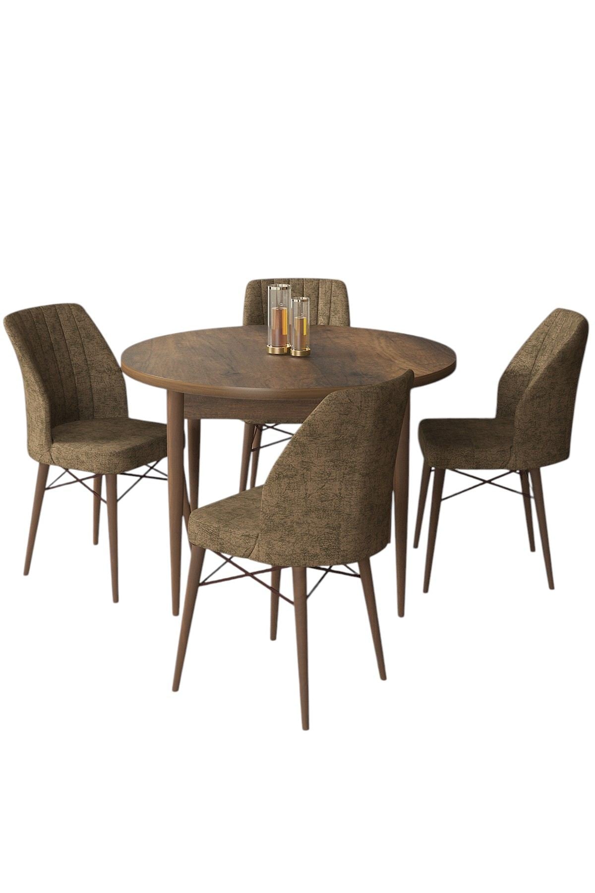 Conjunto de Mesa de Jantar e Cadeiras – 90 cm x 75 cm x 90 cm – Marrom – Aglomerado revestido de melamina e madeira