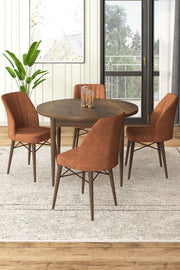 Conjunto de mesa de jantar e cadeiras – 90x75x90 cm – Barroco e Vermelho Azulejo – MDF e Metal