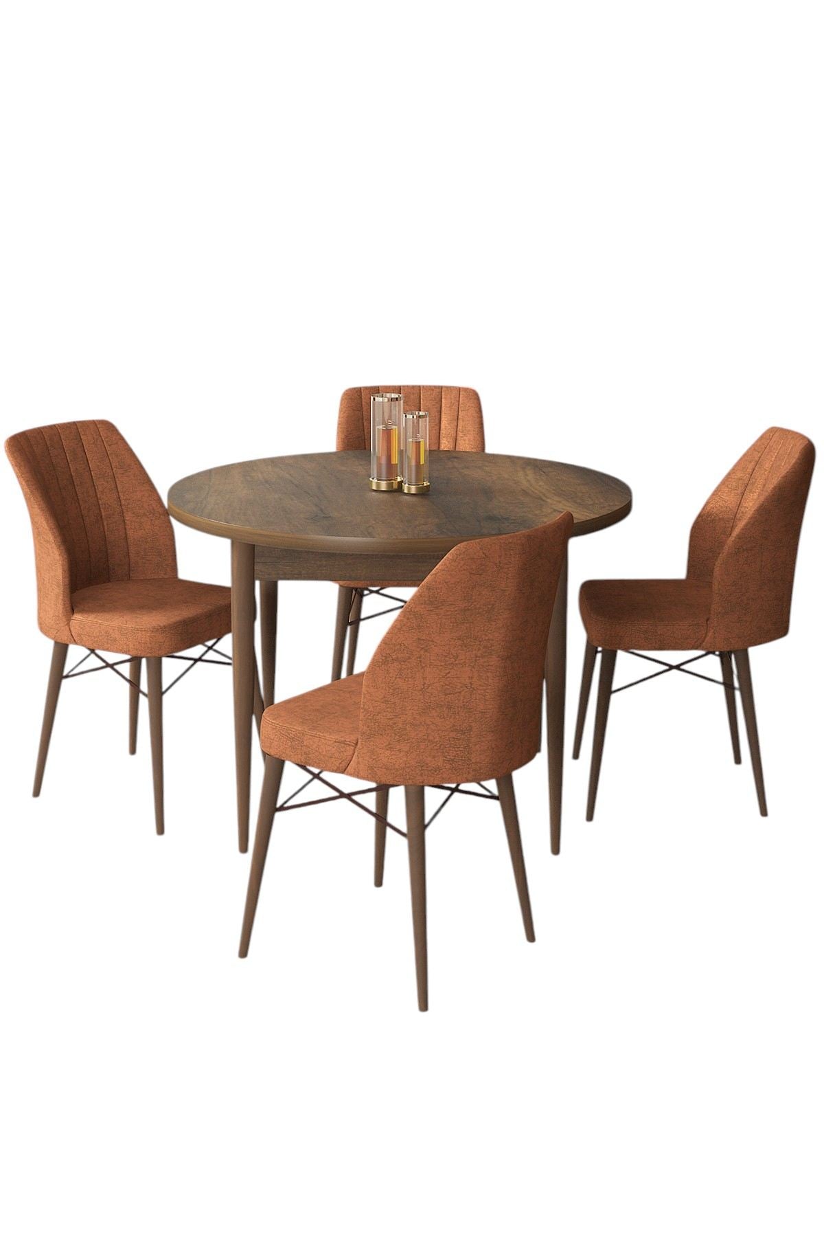 Conjunto de mesa de jantar e cadeiras – 90x75x90 cm – Barroco e Vermelho Azulejo – MDF e Metal