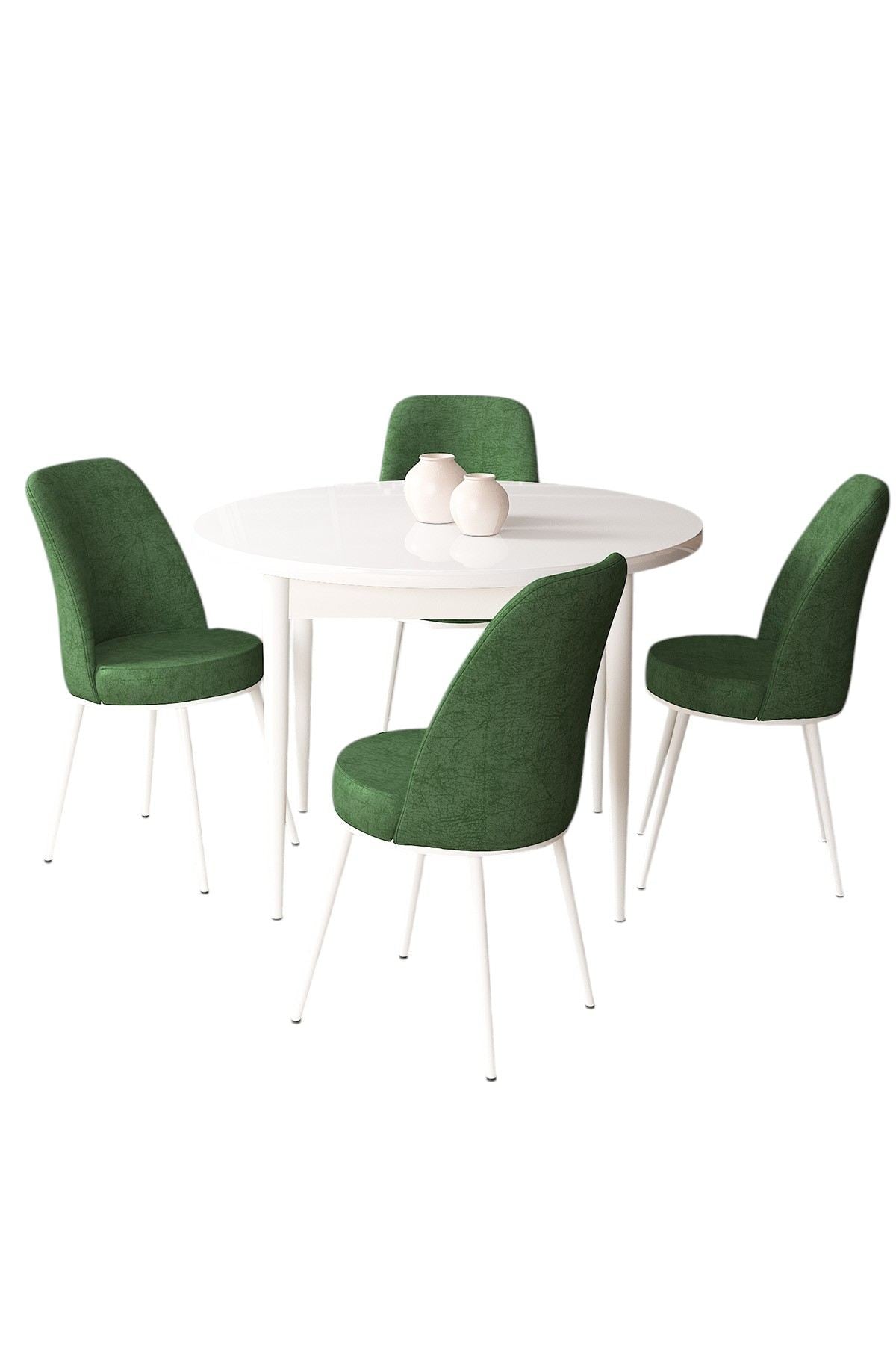 Conjunto de mesa de jantar e cadeiras – 90 cm x 75 cm x 90 cm – Branco e Cáqui – Aglomerado revestido de melamina e metal