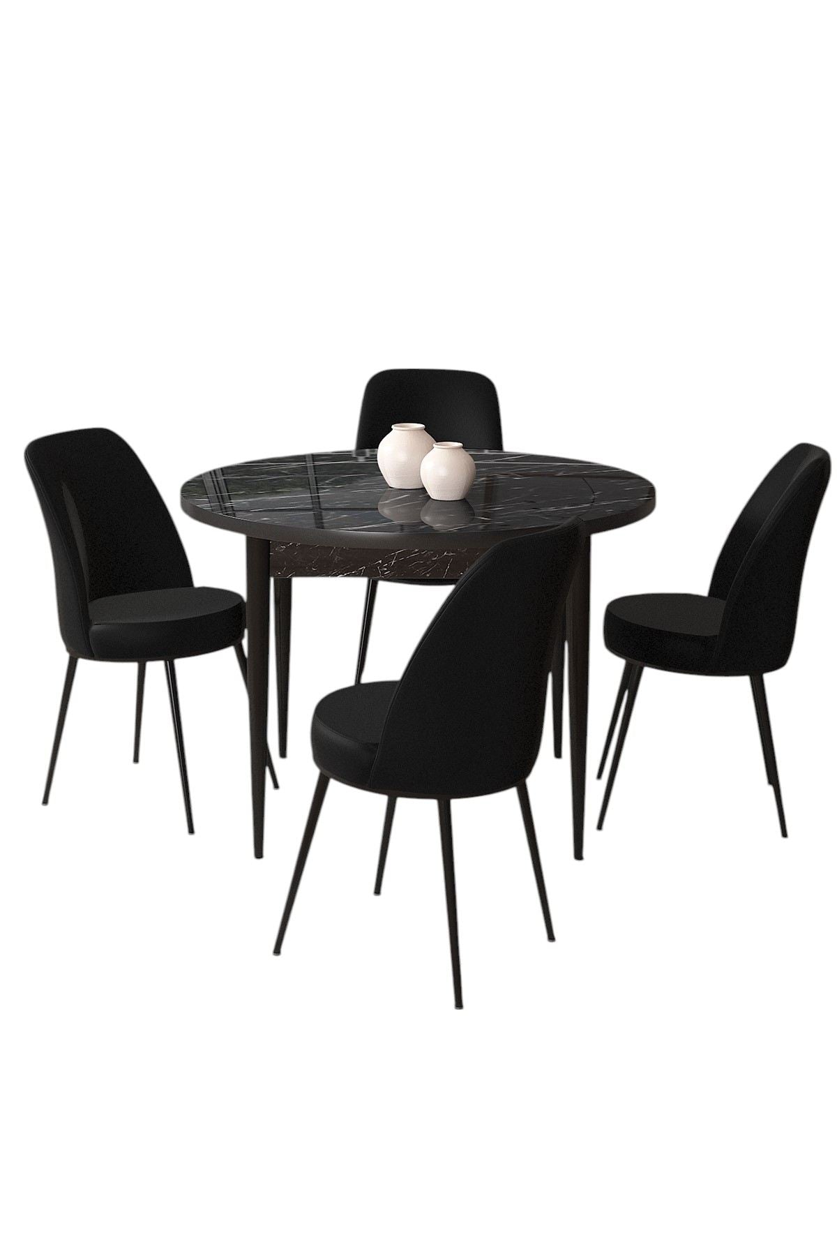 Conjunto de mesa de jantar e cadeiras – 90x75x90cm – Preto – Aglomerado e Metal