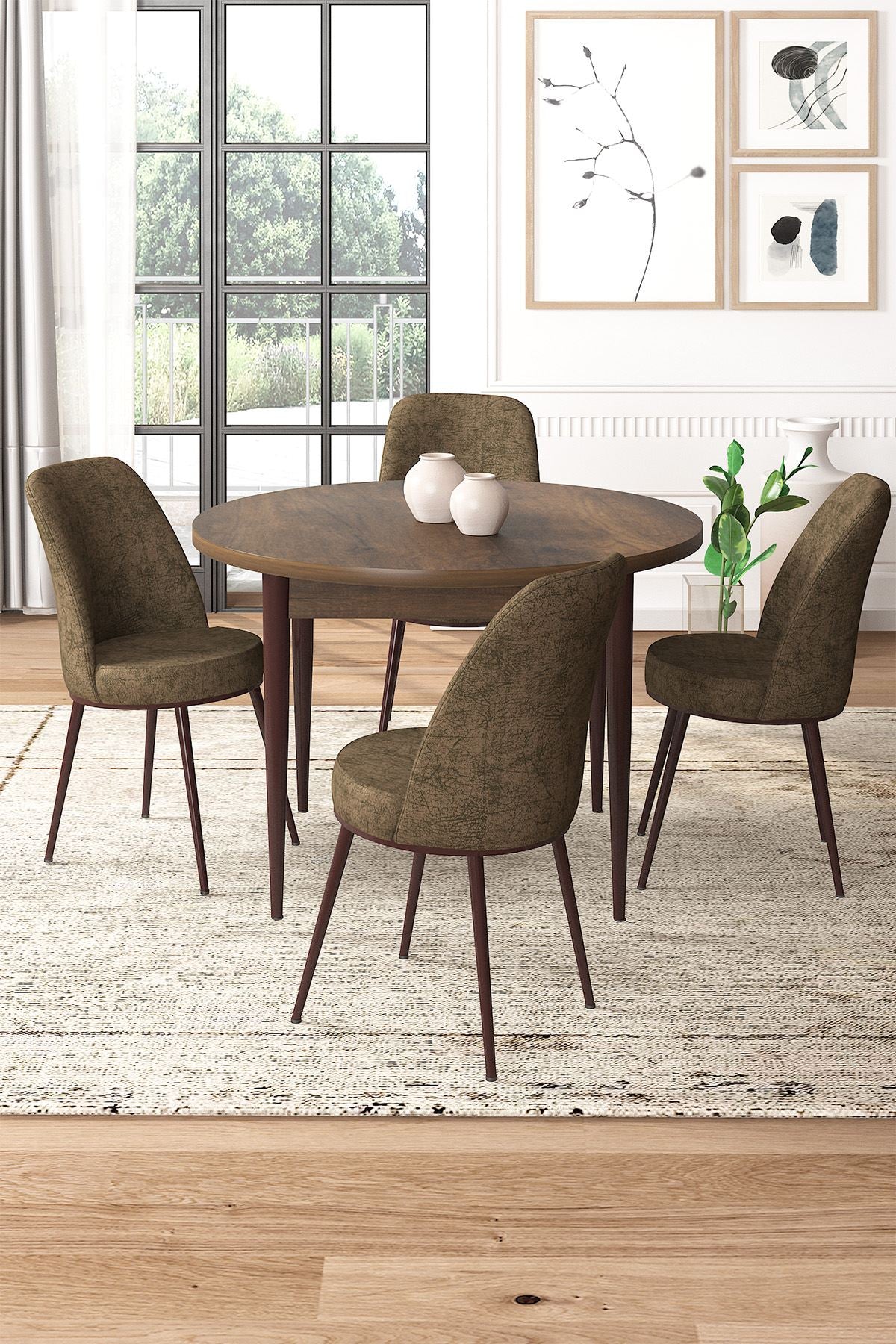 Conjunto de mesa de jantar e cadeiras – 90 cm x 75 cm x 90 cm – Marrom – Aglomerado e metal