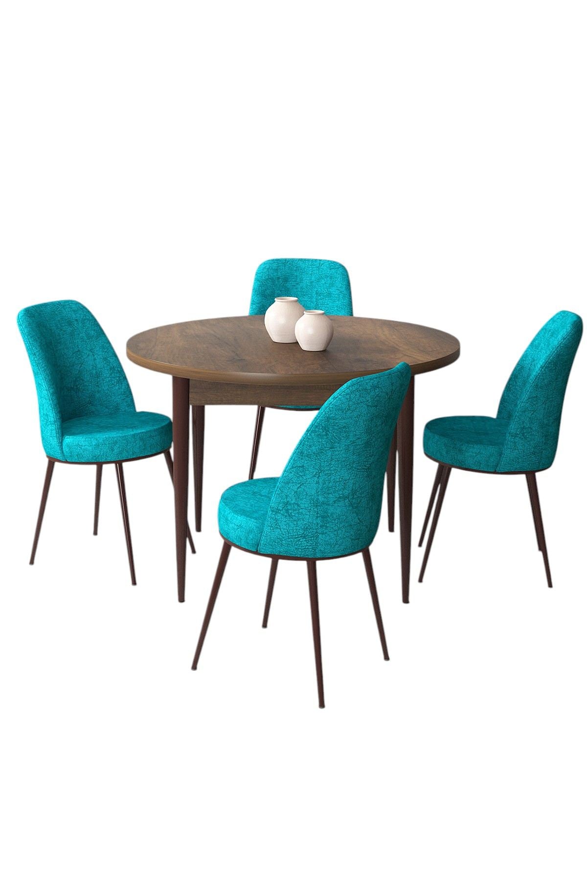 Conjunto de mesa de jantar e cadeiras – 90 cm x 75 cm x 90 cm – Barroca e Turquesa – Aglomerado e Metal