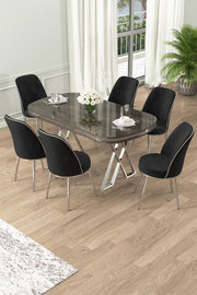 Conjunto de mesa de jantar e cadeiras – 168x90x76 cm – Antracite, Cromado, Preto – Metal
