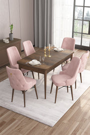 Conjunto de mesa de jantar extensível e cadeiras – 132 cm x 78 cm x 80 cm – Barroco e Rosa – MDF e compensado