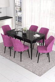 Conjunto de Mesa de Jantar Extensível e Cadeiras (7 Peças) – 132x80x78 cm – Preto e Roxo – MDF e Metal
