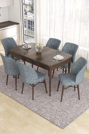 Conjunto de Mesa de Jantar Extensível e Cadeiras – 132/170 cm – Cinza e Barroca – MDF/Madeira/Metal