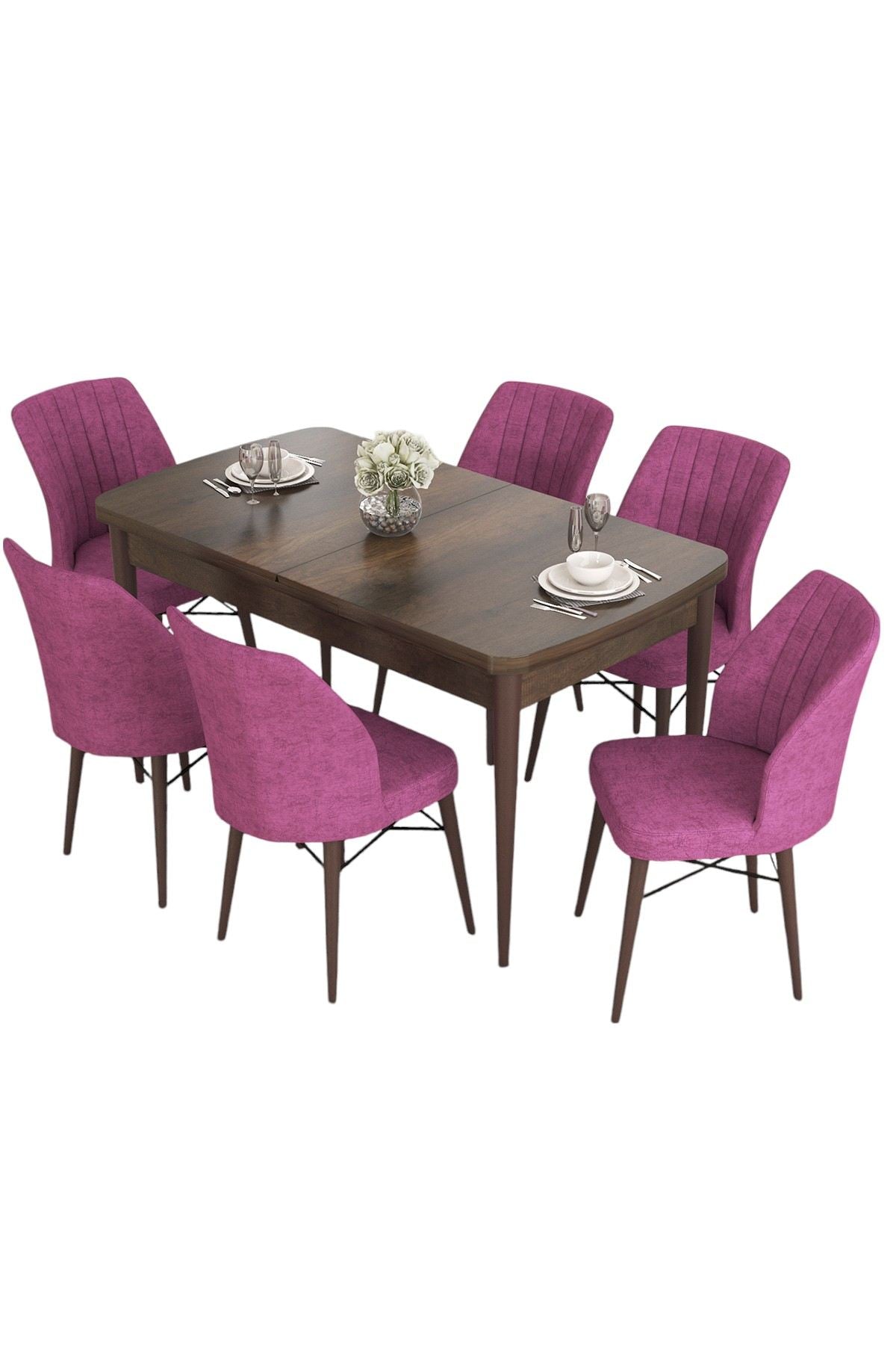 Conjunto de mesa de jantar extensível e cadeiras – 132x80cm (fechada), 170x80cm (aberta) – Roxo – MDF e metal