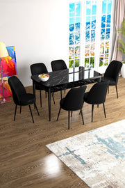Conjunto de mesa de jantar e cadeiras extensível – 114 cm a 144 cm – Preto – MDF e metal