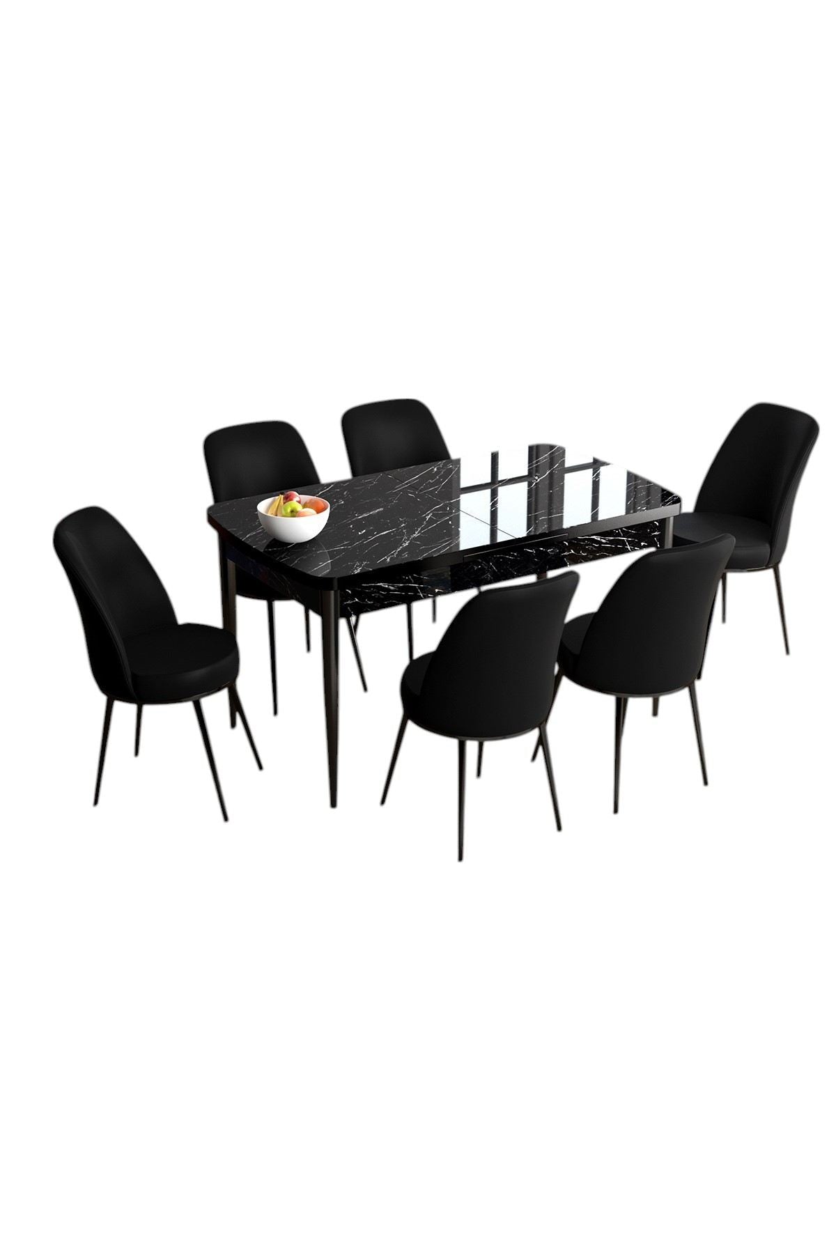 Conjunto de mesa de jantar e cadeiras extensível – 114 cm a 144 cm – Preto – MDF e metal