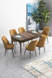 Conjunto de mesa de jantar extensível e cadeiras (7 peças) – 114 cm / 144 cm – Barroco e Cappuccino – MDF e metal