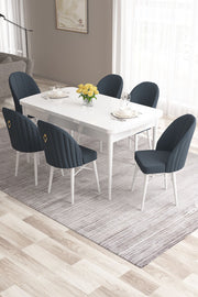 Conjunto de mesa de jantar extensível e cadeiras (7 peças) – 132 cm x 78 cm x 80 cm – Branco e Antracite – MDF e madeira