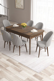 Conjunto de mesa de jantar extensível e cadeiras (7 peças) – 132 cm x 78 cm x 80 cm – Cinza – MDF e Metal