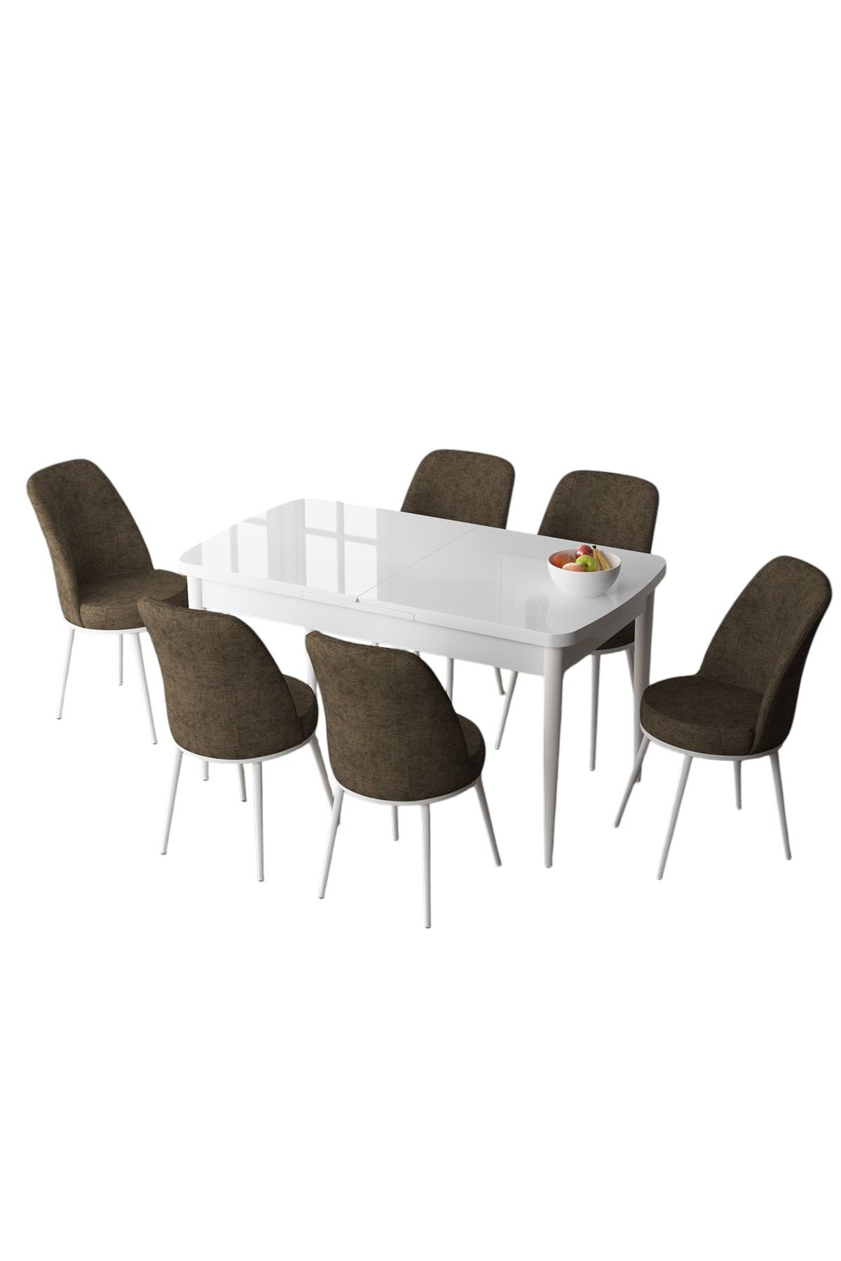 Conjunto de mesa de jantar extensível e cadeiras (7 peças) – 132-170 cm – Branco e Marrom – MDF e Metal