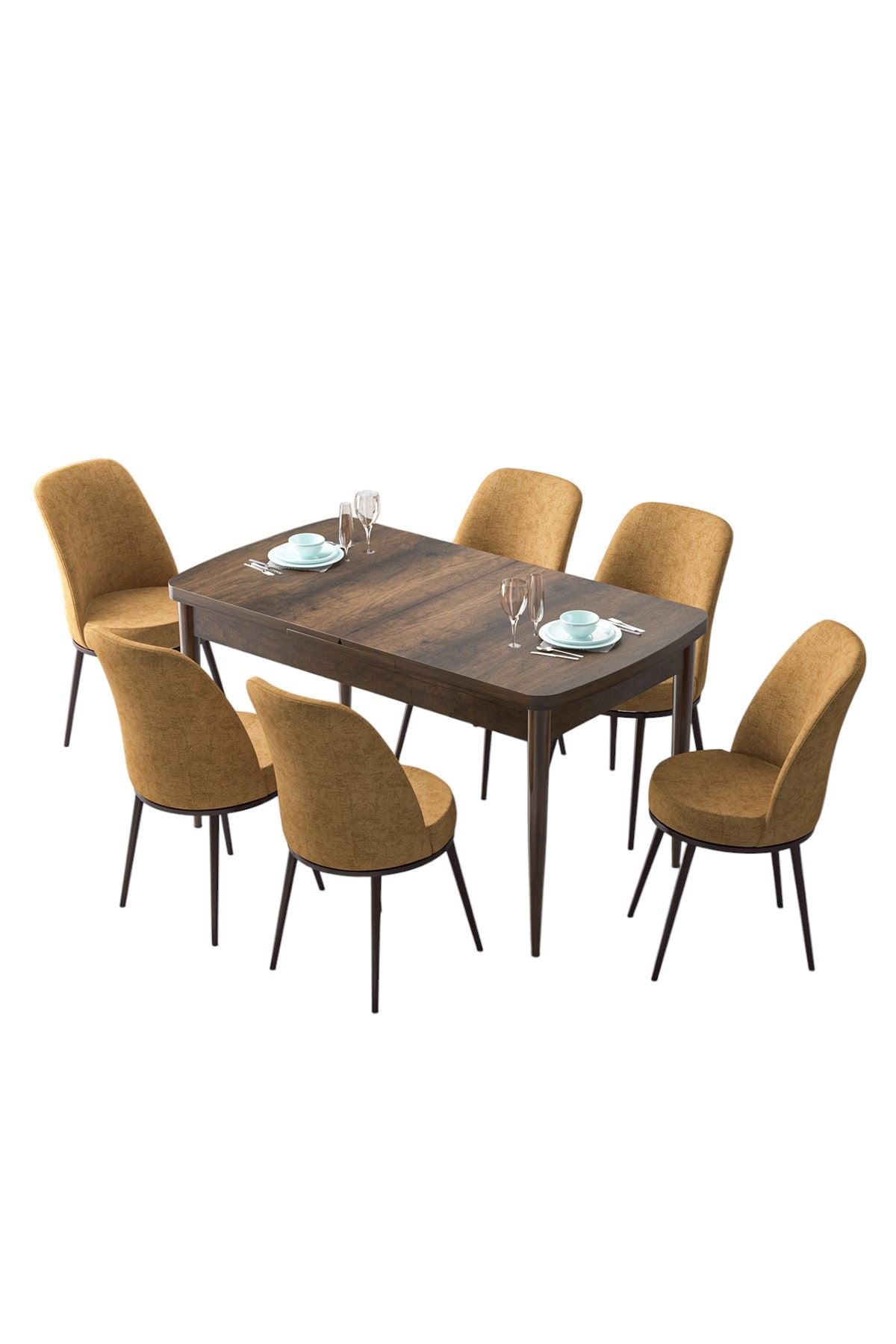 Conjunto de mesa de jantar extensível e cadeiras – 132/170 cm – Barroco e Cappuccino – MDF e Metal
