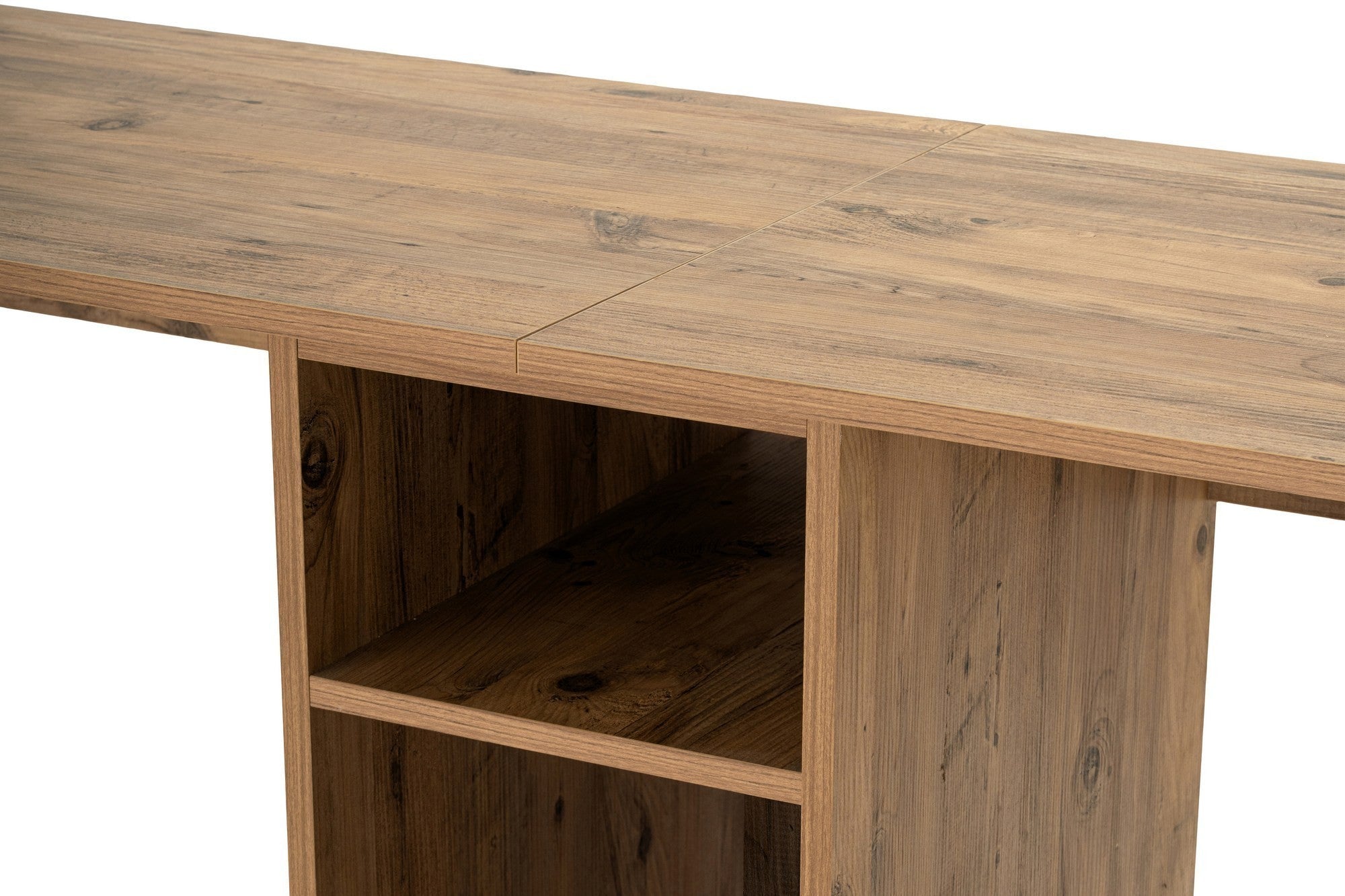 Secretária de Estudo/Escritório elegante, pinho atlântico e preto, 240 x 60 x 74 cm | 100% revestida em melamina, 18 mm de espessura, pernas com pintura eletrostática a pó | Montável na parede com prateleiras