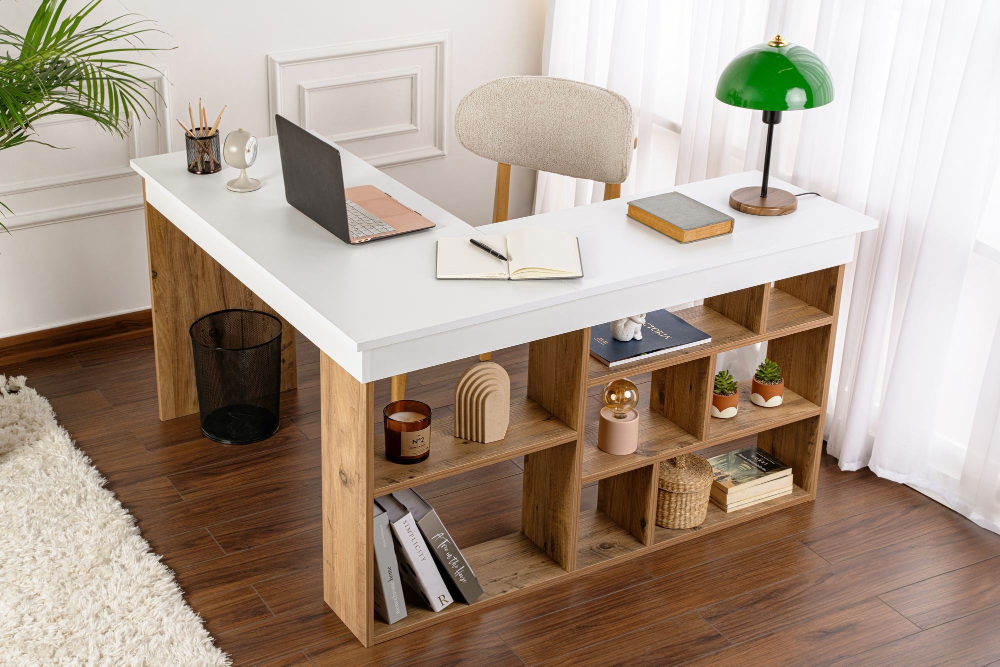 Secretária de Estudo/Escritório Elegante, Branca e Pinho Atlântico, 130 x 72 x 120 cm | Aglomerado 100% Revestido em Melamina, 18 mm de Espessura | Ideal para Escritórios e Escritórios Modernos