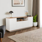 Aparador Elegante, Branco e Pinho Atlântico, 180 x 75 x 44,5 cm | Painel de Partículas 100% Revestido com Melamina, 18 mm de Espessura | Perfeito para Espaços Modernos