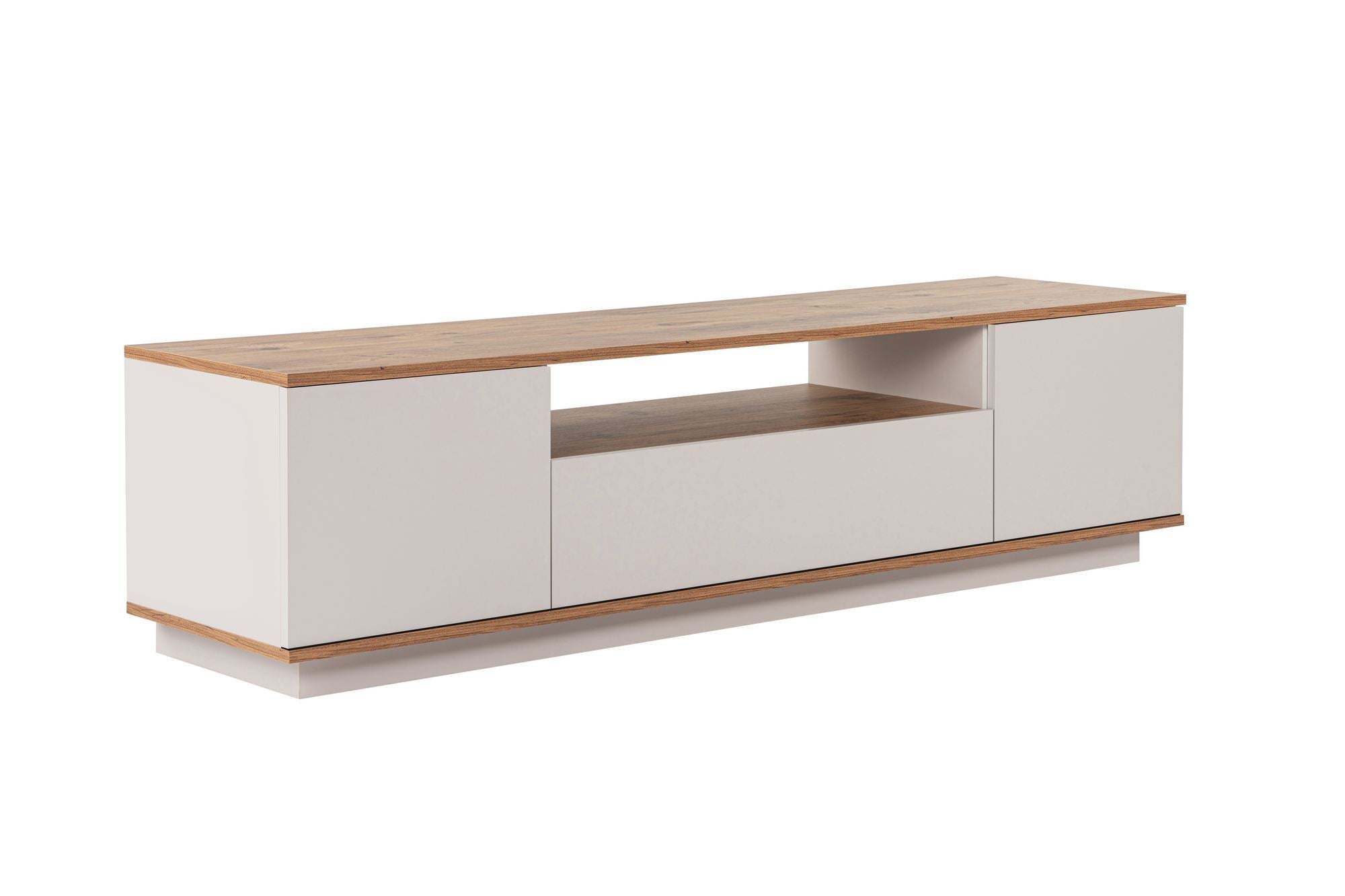 Móvel de TV elegante, 180 cm, caxemira e pinho do Atlântico | Painel de partículas 100% revestido de melamina, 18 mm de espessura | Perfeito para salas de estar e espaços de entretenimento modernos