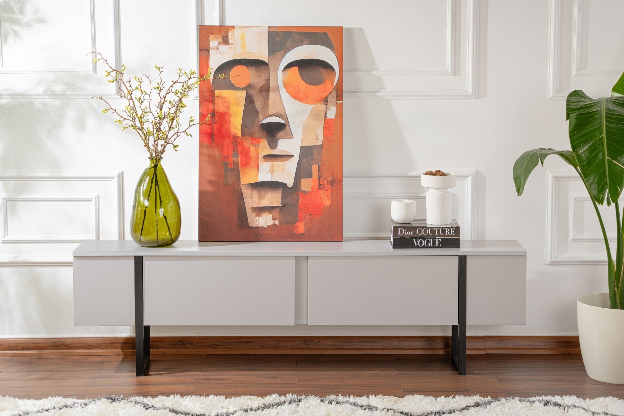 Móvel de TV elegante, cinza e preto, 180 x 50 x 29,5 cm | Painel de partículas 100% revestido de melamina, 18 mm de espessura | Design moderno para salas de estar e espaços de entretenimento