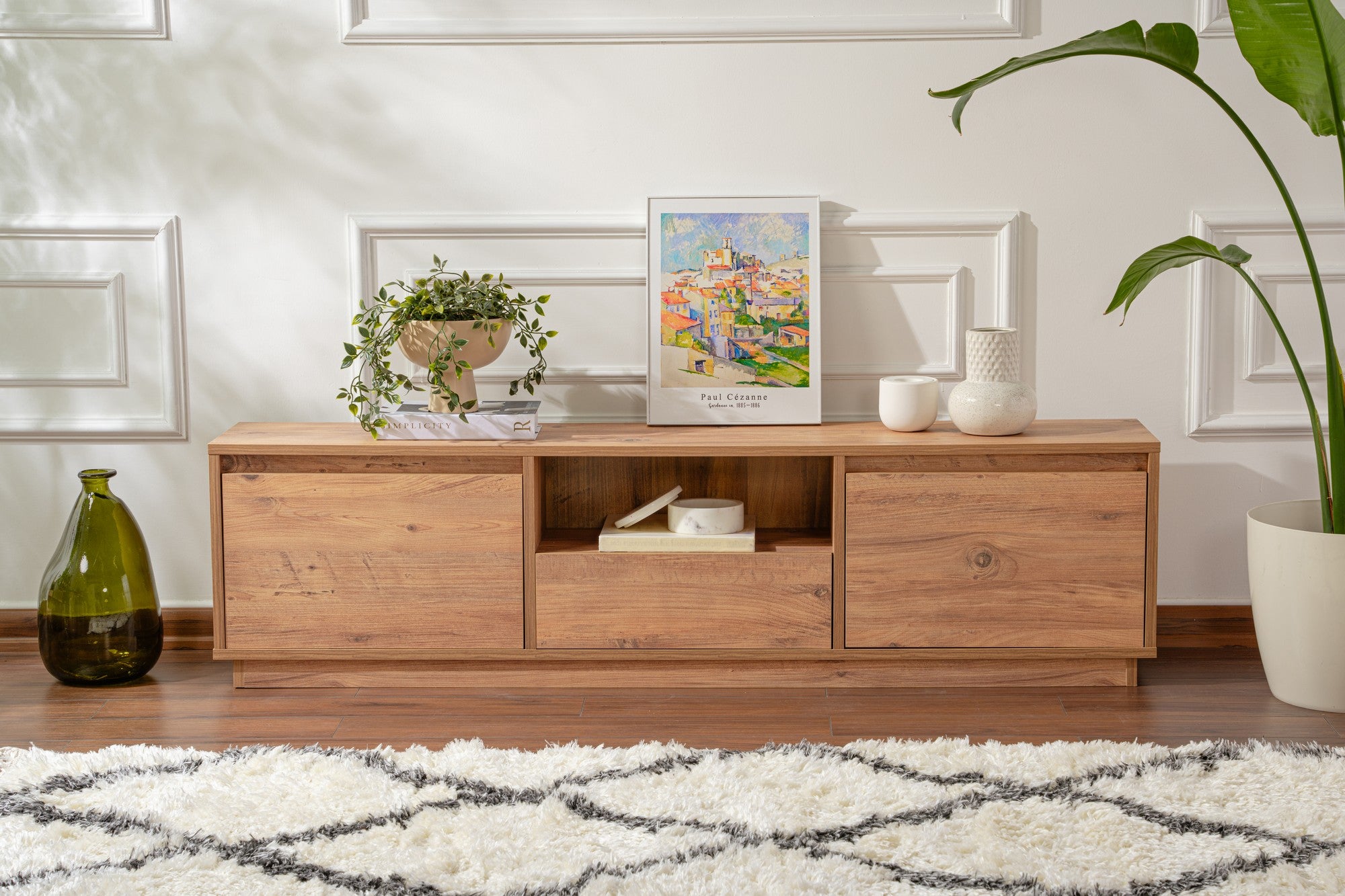 Móvel de TV elegante, pinho atlântico, 160 x 42 x 29,5 cm | Painel de partículas 100% revestido de melamina, 18 mm de espessura | Perfeito para salas de estar e espaços de entretenimento modernos