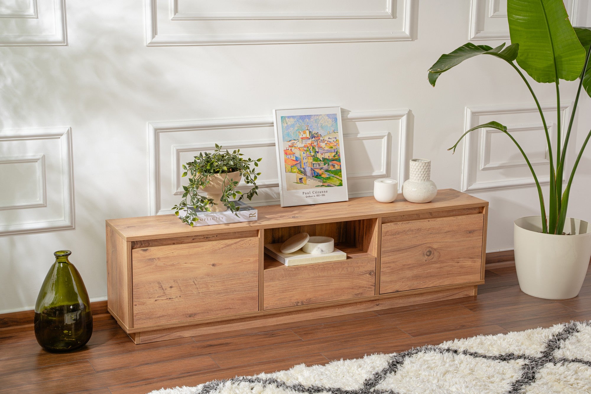 Móvel de TV elegante, pinho atlântico, 160 x 42 x 29,5 cm | Painel de partículas 100% revestido de melamina, 18 mm de espessura | Perfeito para salas de estar e espaços de entretenimento modernos