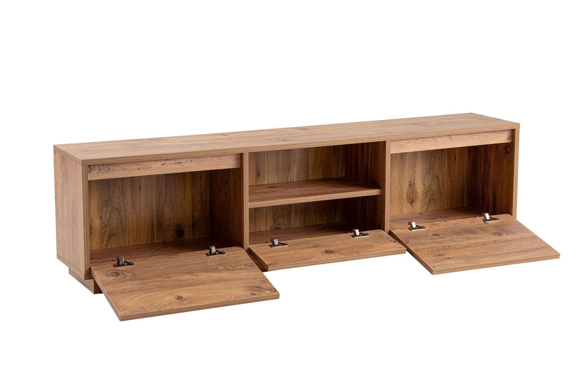 Móvel de TV elegante, pinho atlântico, 160 x 42 x 29,5 cm | Painel de partículas 100% revestido de melamina, 18 mm de espessura | Perfeito para salas de estar e espaços de entretenimento modernos