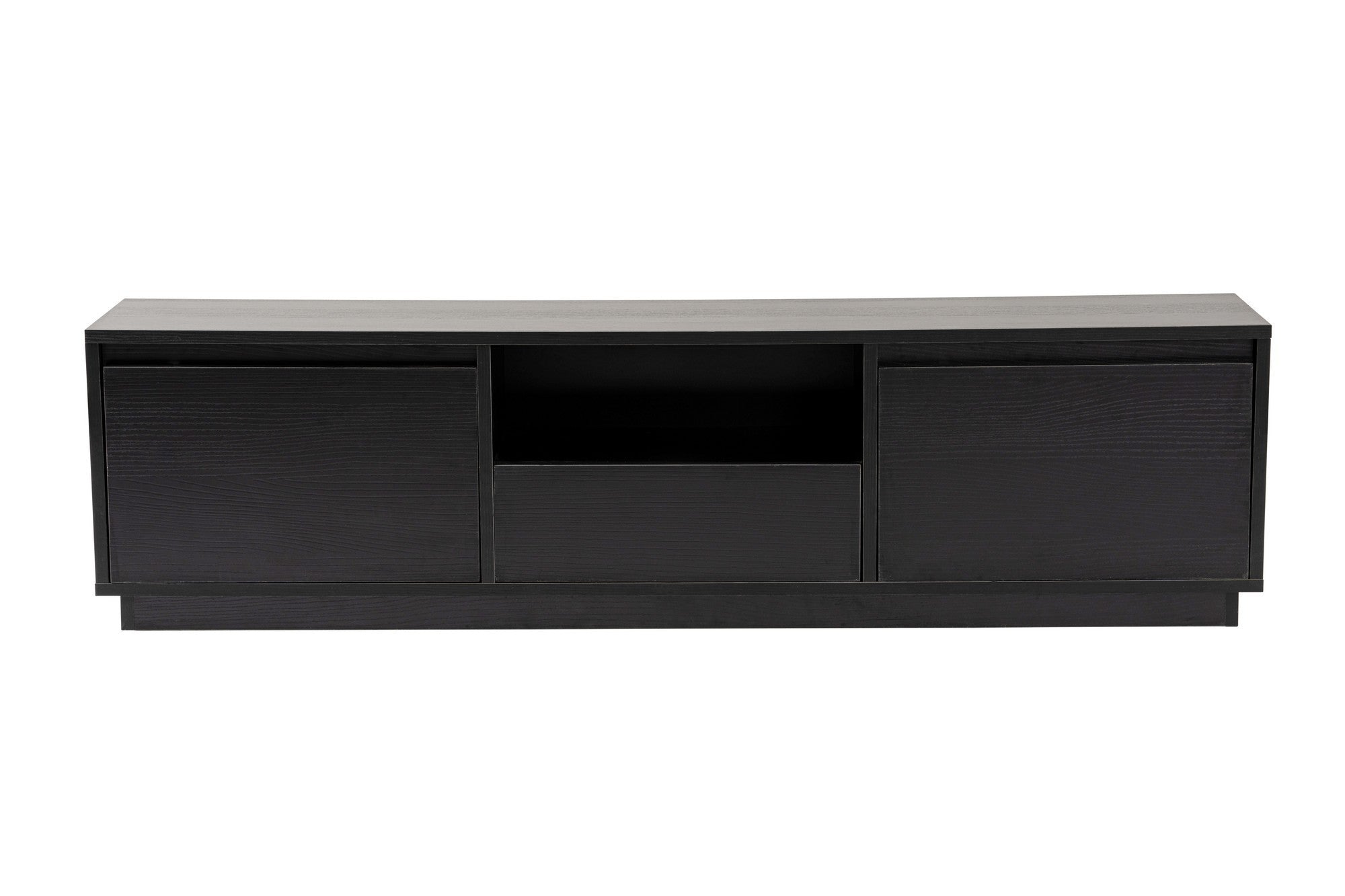 Móvel de TV elegante, preto, 160 cm de largura, 42 cm de altura, 29,5 cm de profundidade | Painel de partículas 100% revestido de melamina, 18 mm de espessura | Perfeito para salas de estar modernas